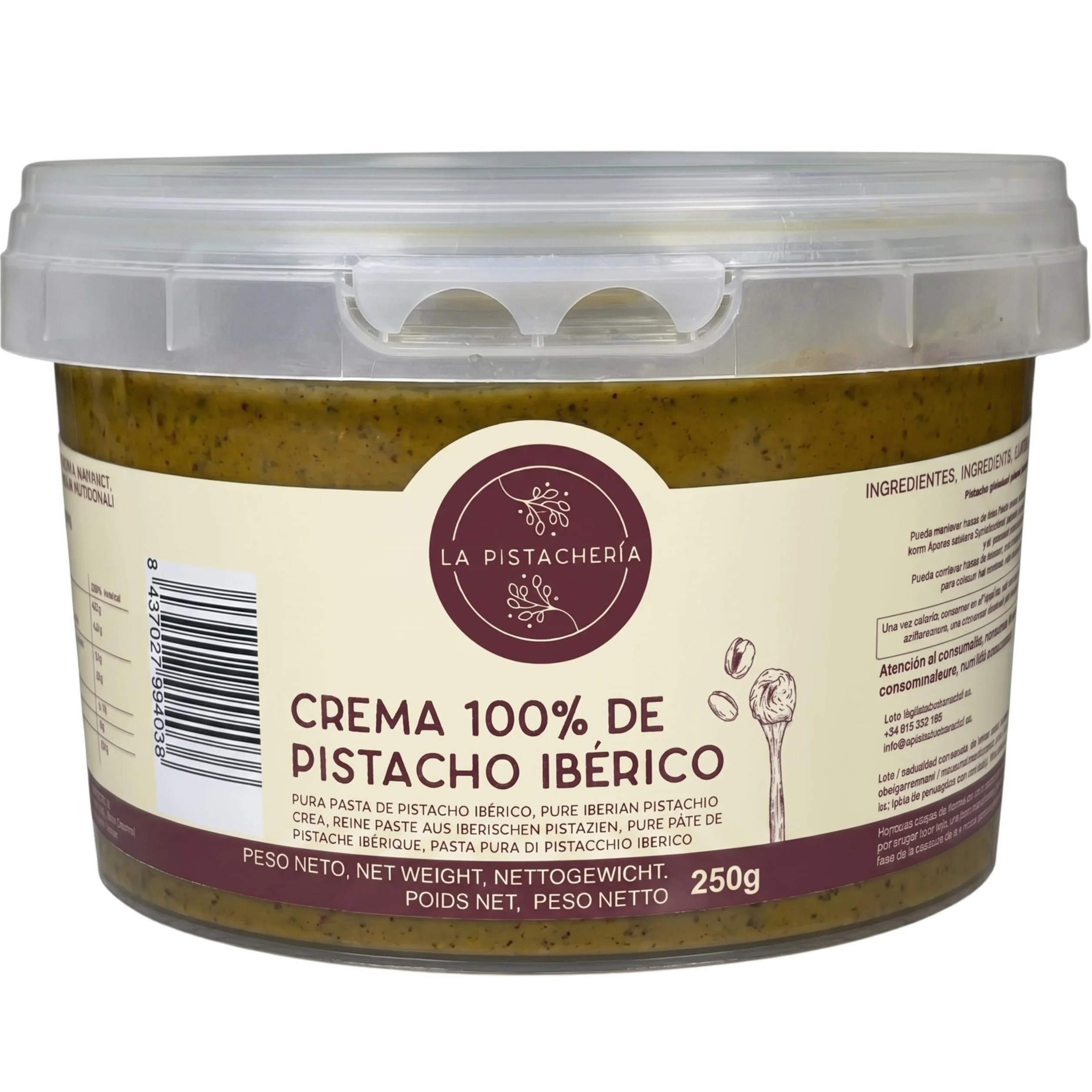 Crème 100% De Pistache Pure Naturelle Pâte De Pistache Vegan Texture Onctueuse Idéale Pour Desserts Et Recettes Gourmandes Source De Protéines Sans Sucre Ajouté Ni Additifs Aliment Sain (250 gr)