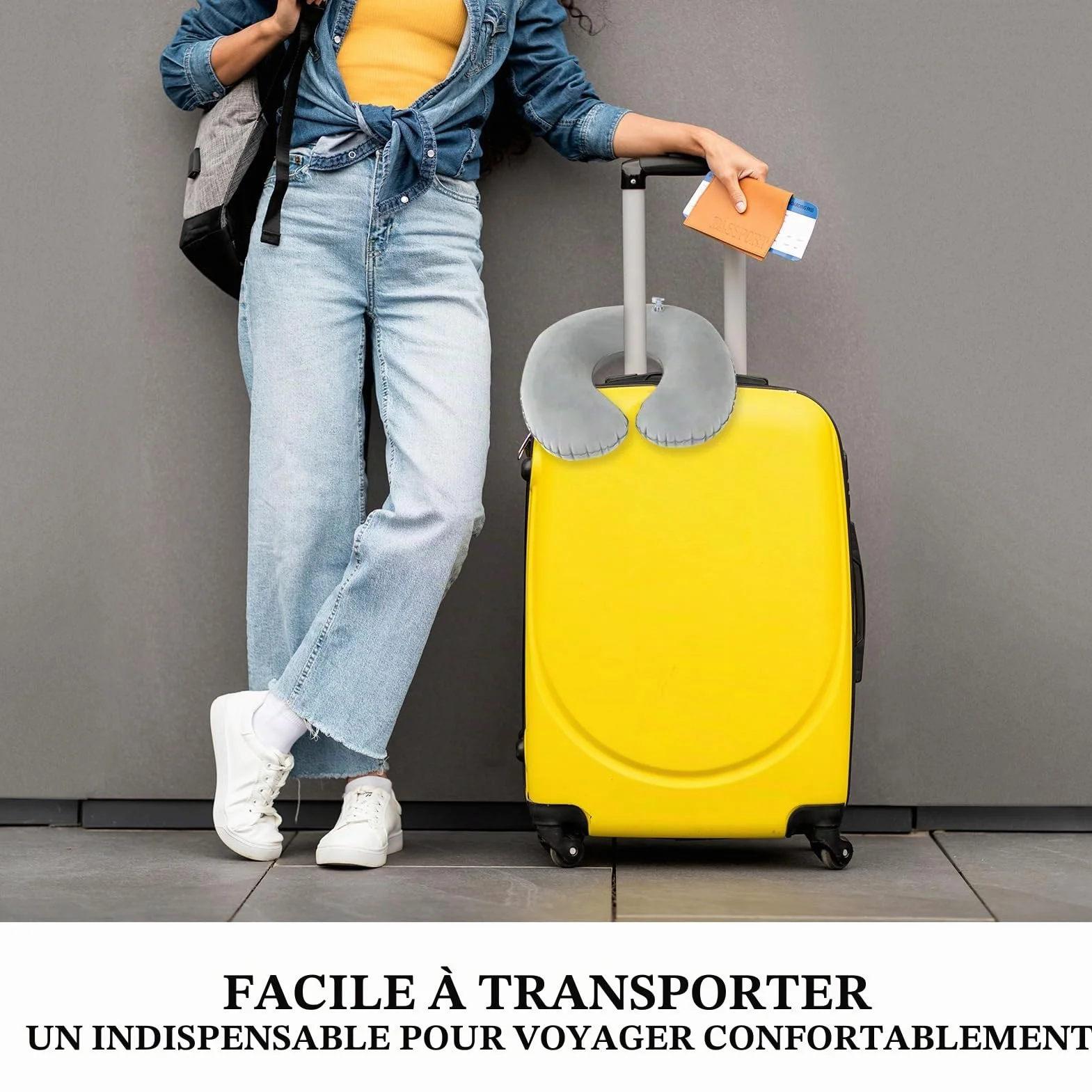 Oreiller de Voyage Gonflable en Forme de U, Coussin de Nuque Portable pour Avion Voiture Bureau