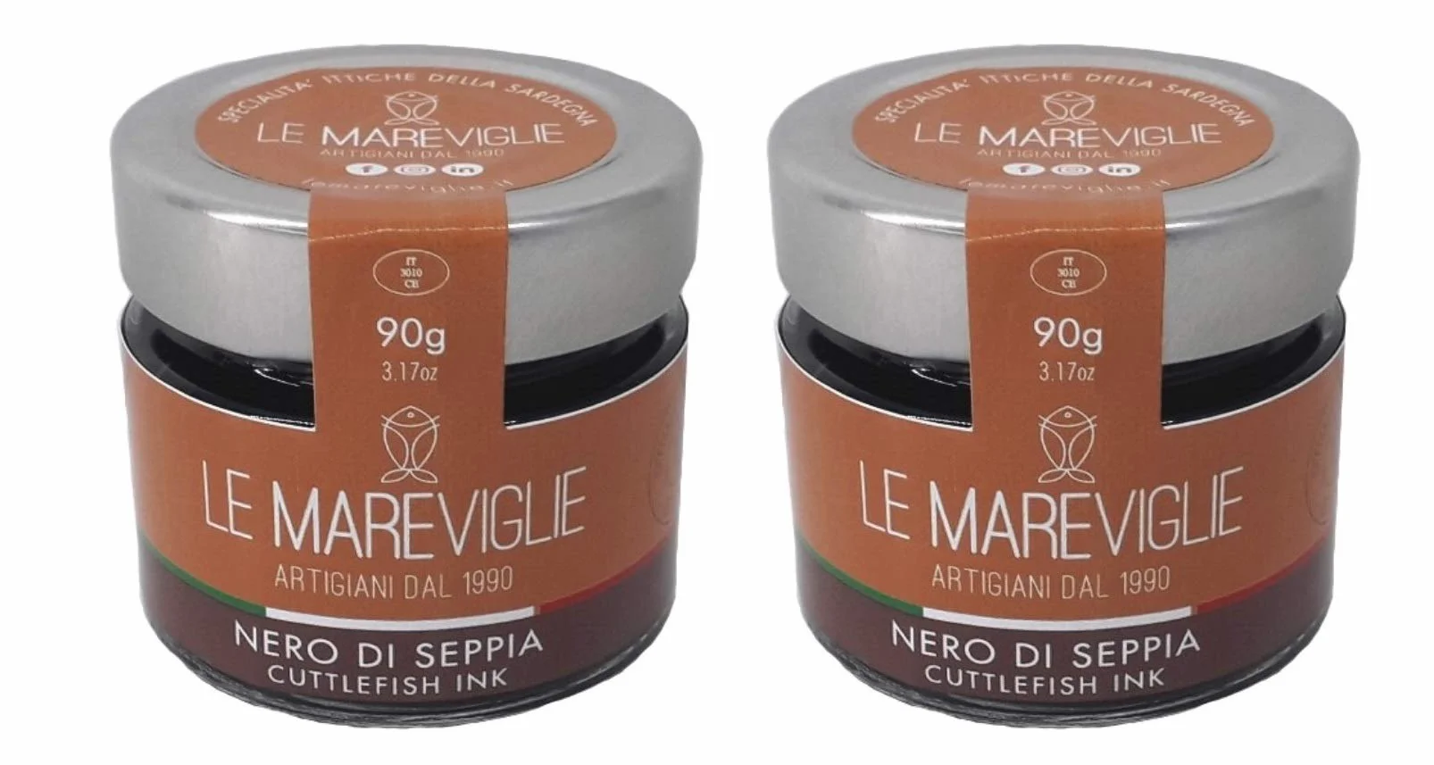 Encre de Seiche Le Mareviglie - 2 paquets de 90g - Fait à la main en Sardaigne, Italie
