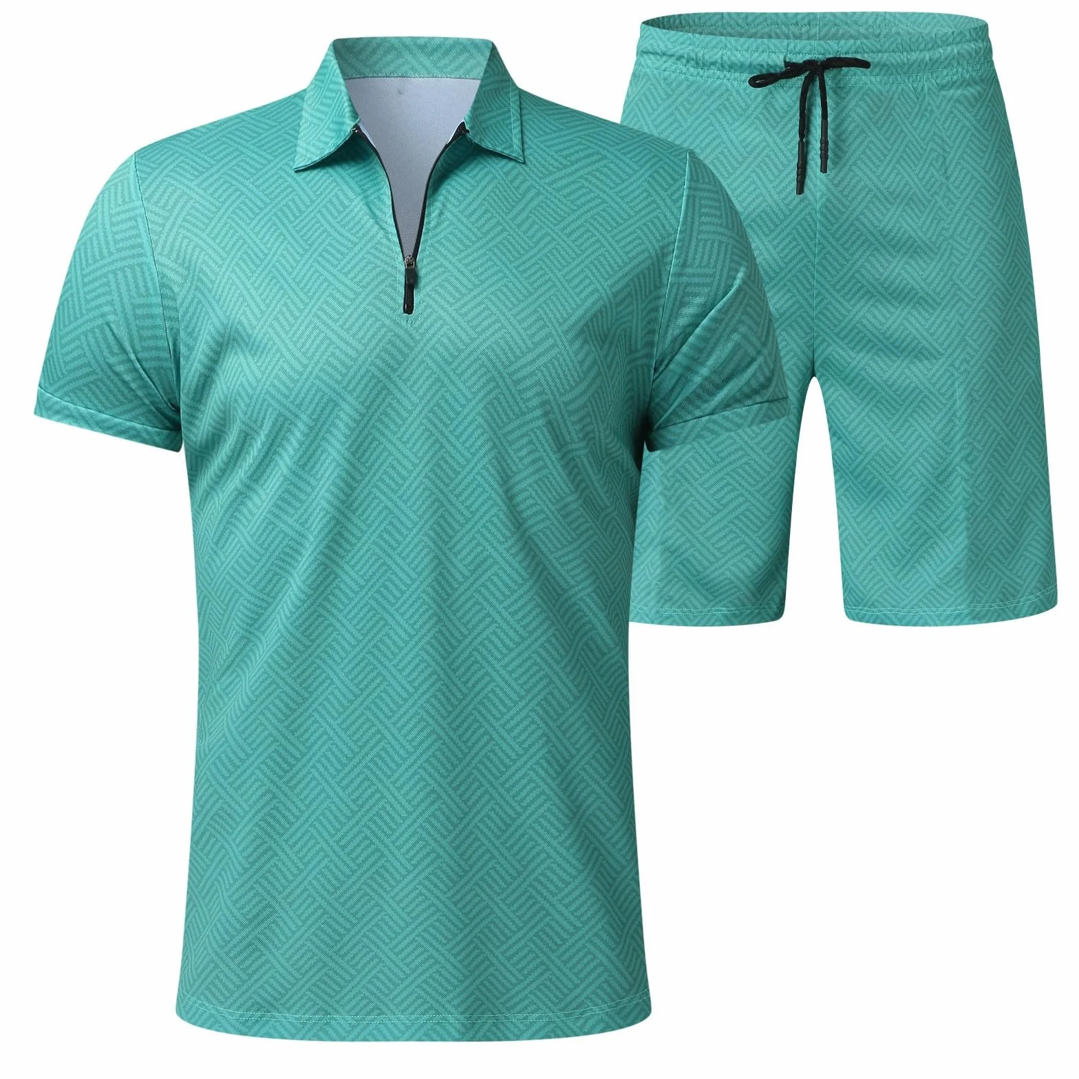 Ensemble Homme T-Shirt Manches Courtes Fermeture éclair Short 2 Pièces Couleur Unie Baggy Sportswear Survêtement Jogging