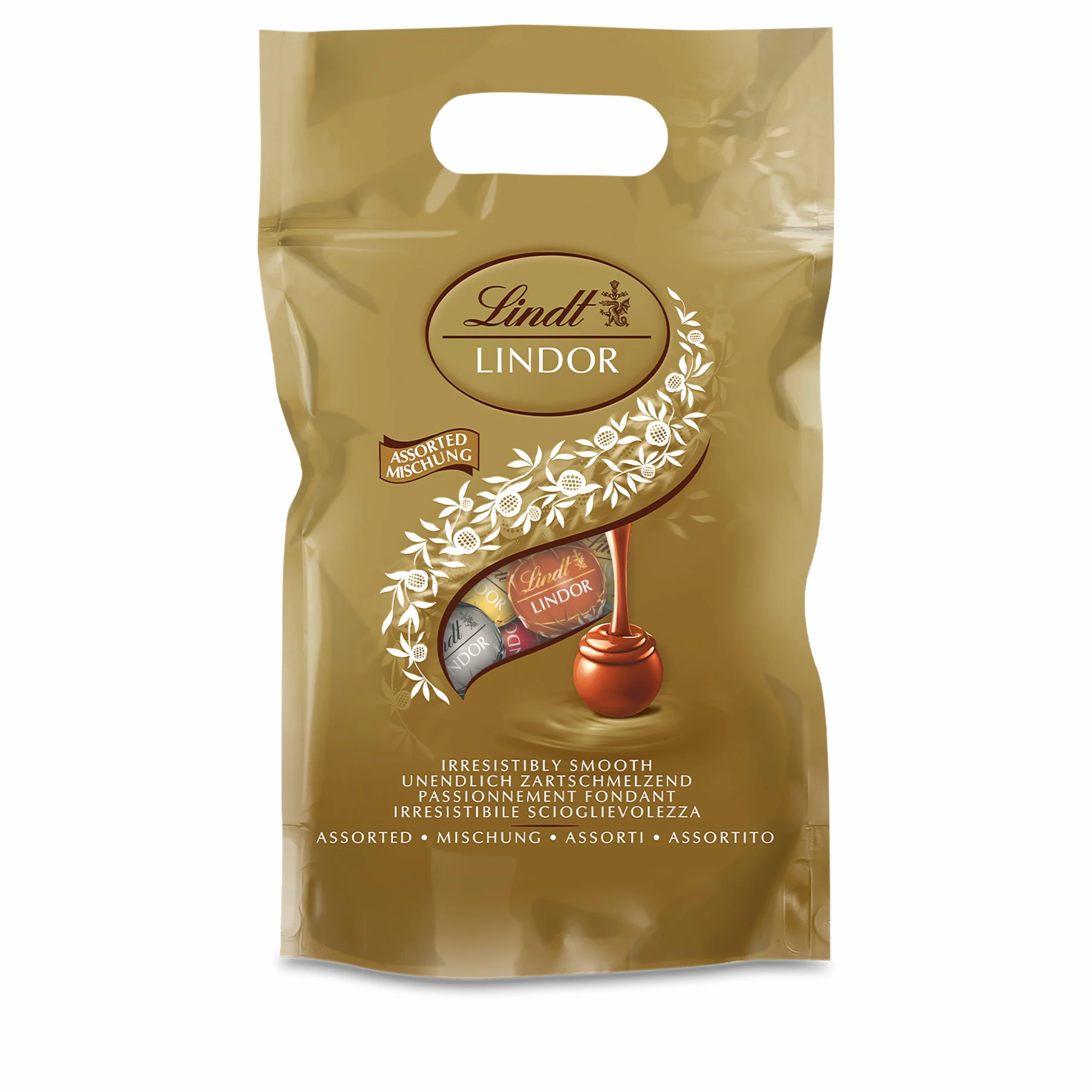 Lindt - Sachet Grand format LINDOR - Assortiment de Chocolats au Lait, Noir 60%, Blanc et Lait-Noisettes - Cœur Fondant, 1kg