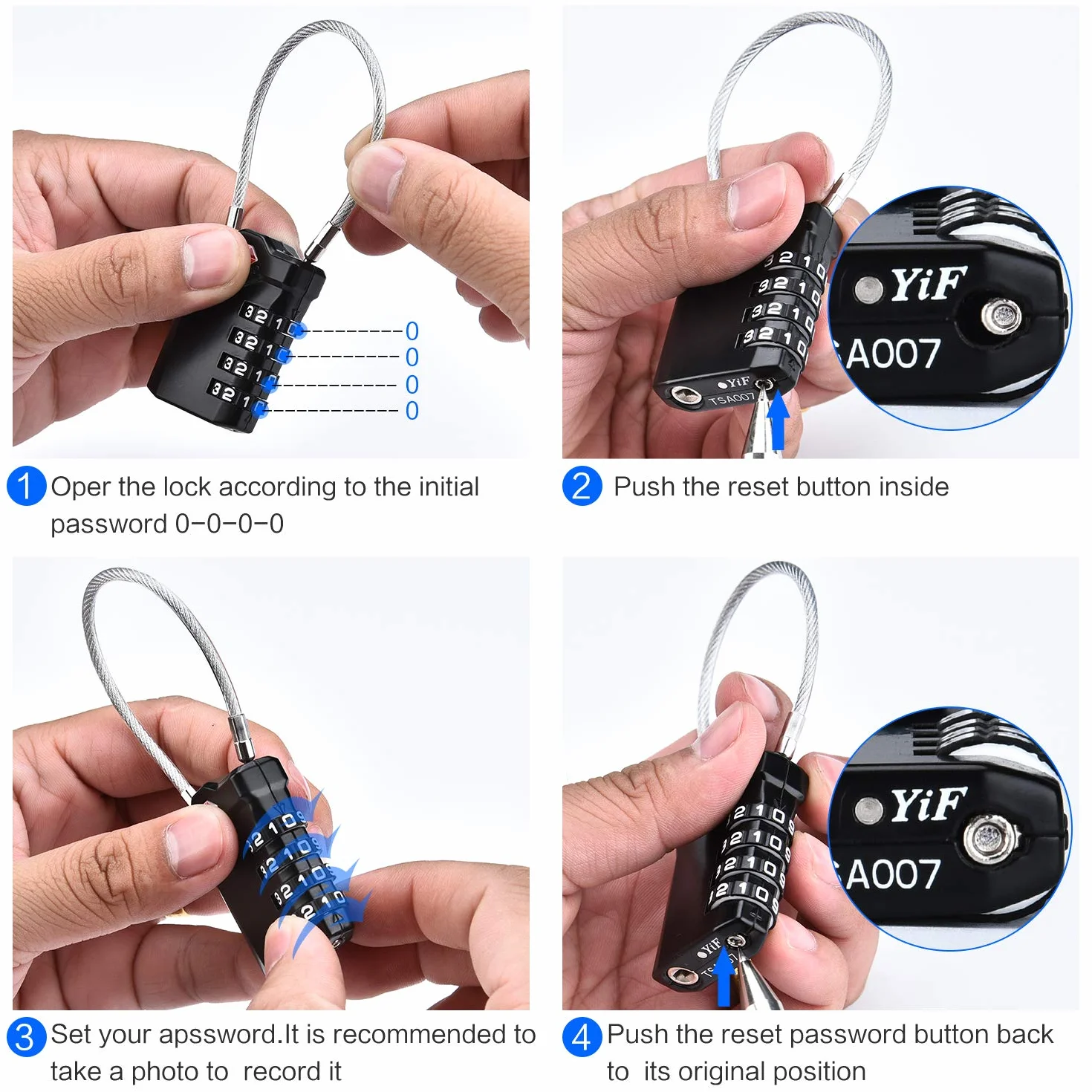 Diyife Cadenas à Code 4 Chiffres Lot de 2 avec Câble 14cm Noir
