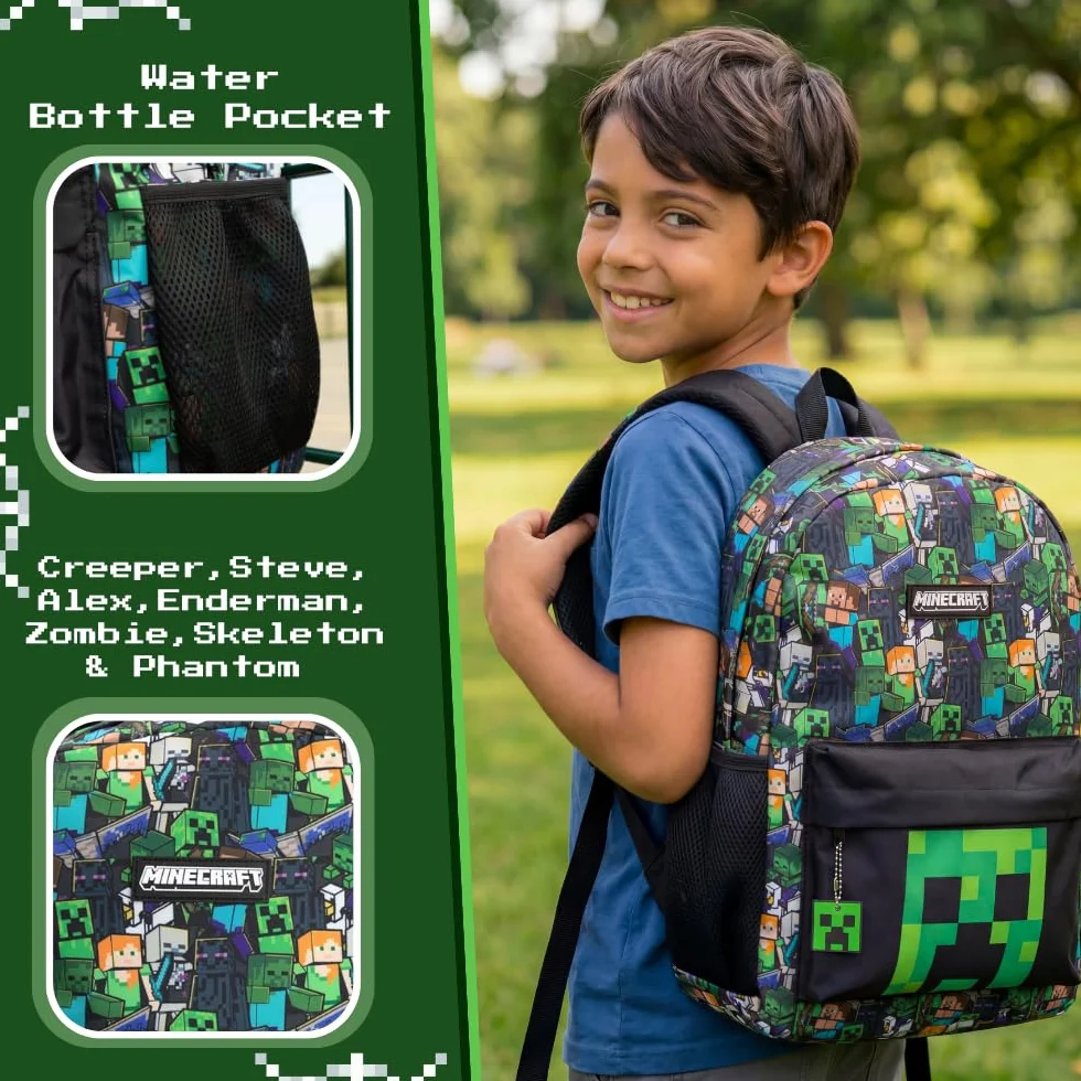 Minecraft Sac à dos multicolore Steve & Creeper avec zip pour enfants