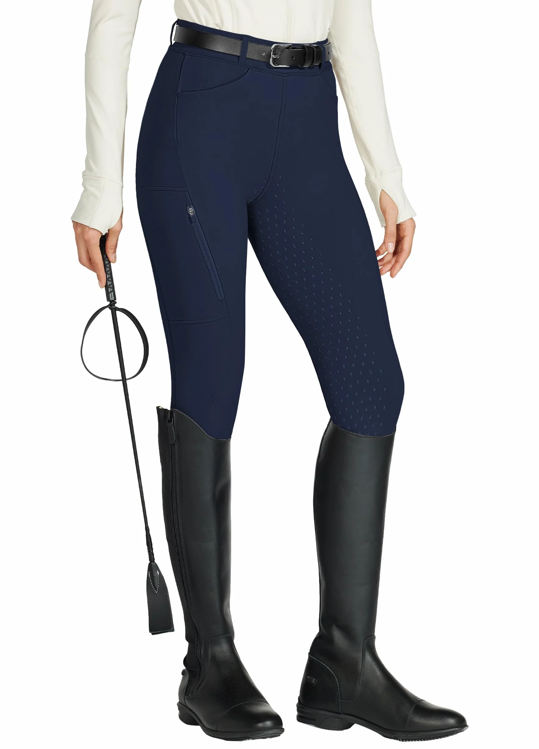 WILLIT Pantalon d'équitation femme silicone taille haute stretch poche zippée passants ceinture