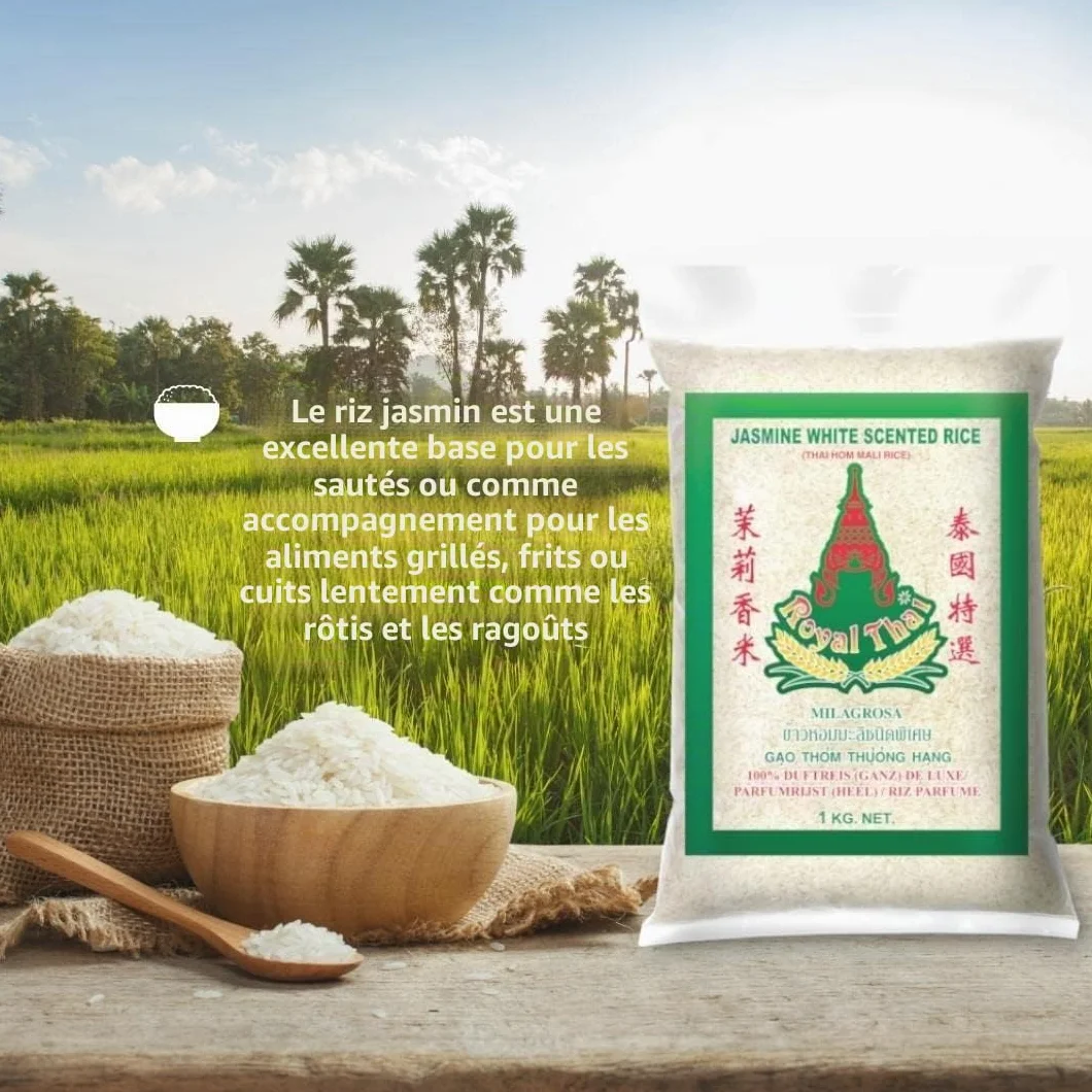 Riz parfumé Royal Thai Rice Jasmin à grains longs 18 kg – Qualité supérieure de Thaïlande, 100 % riz naturel | Idéal pour les plats wok, les cuisines asiatiques et les accompagnements avec autocollant