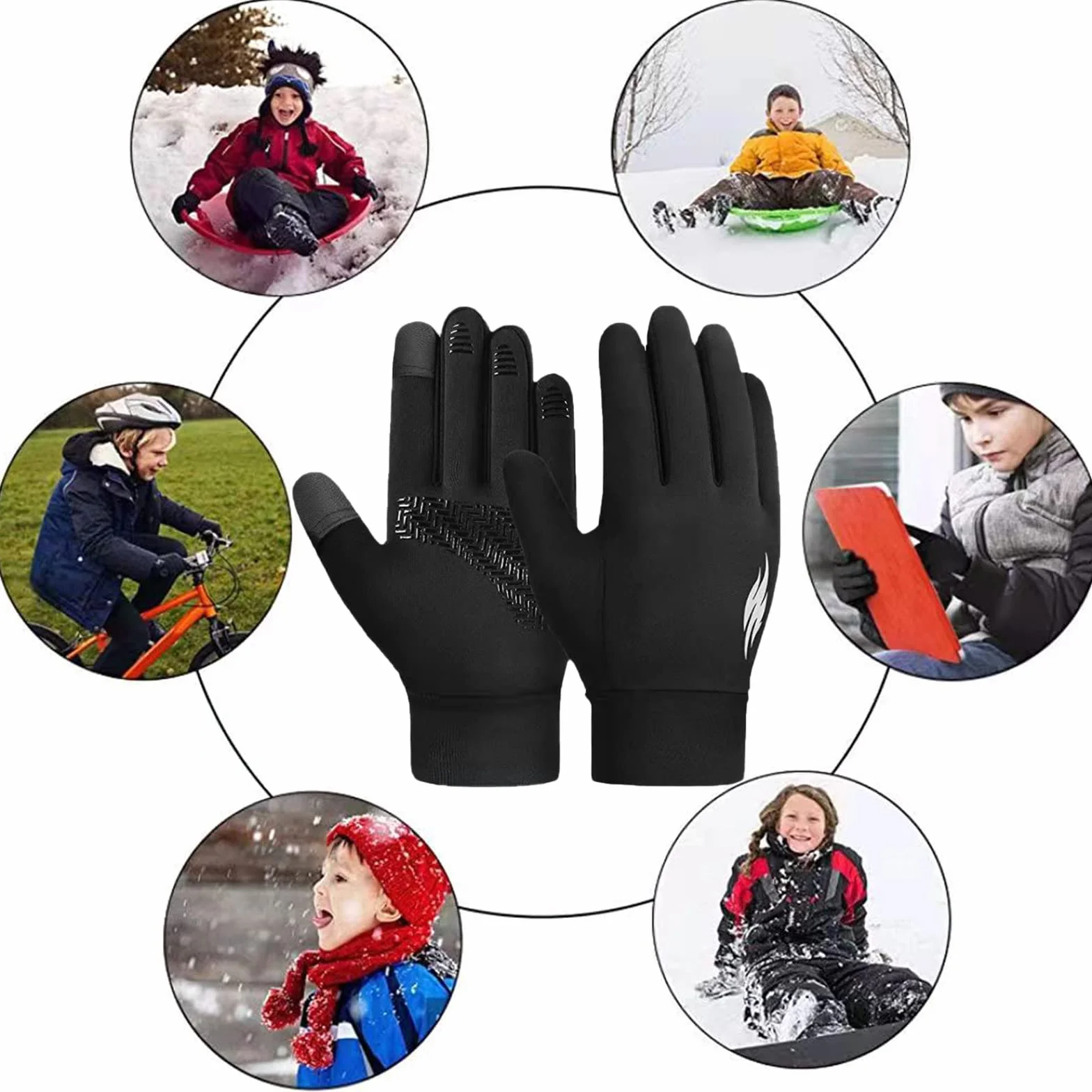 Gants d'hiver chauds imperméables écran tactile 6-12 ans garçons filles course à pied temps froid