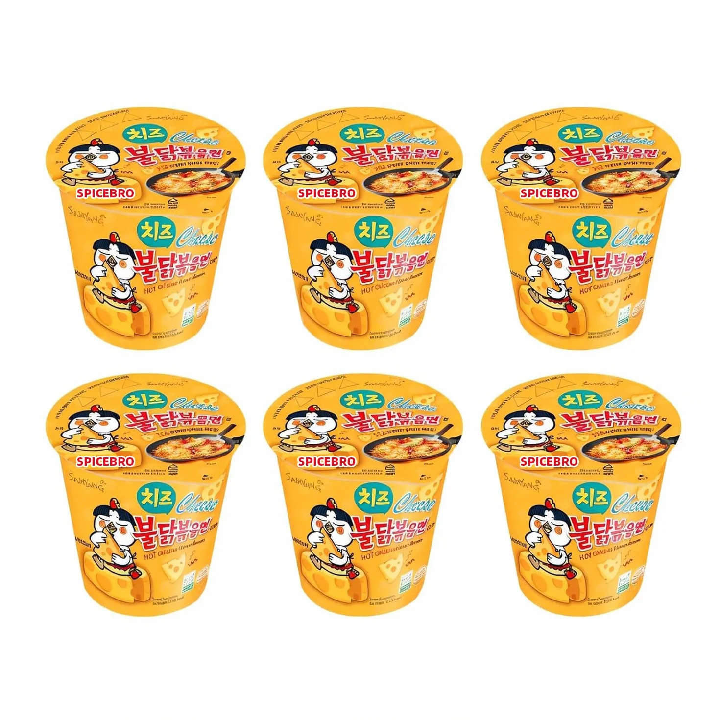 Nouilles Buldak Ramen au goût fromage – 6 portions de nouilles en bol, avec agitateur de poulet piquant de la marque Samyang