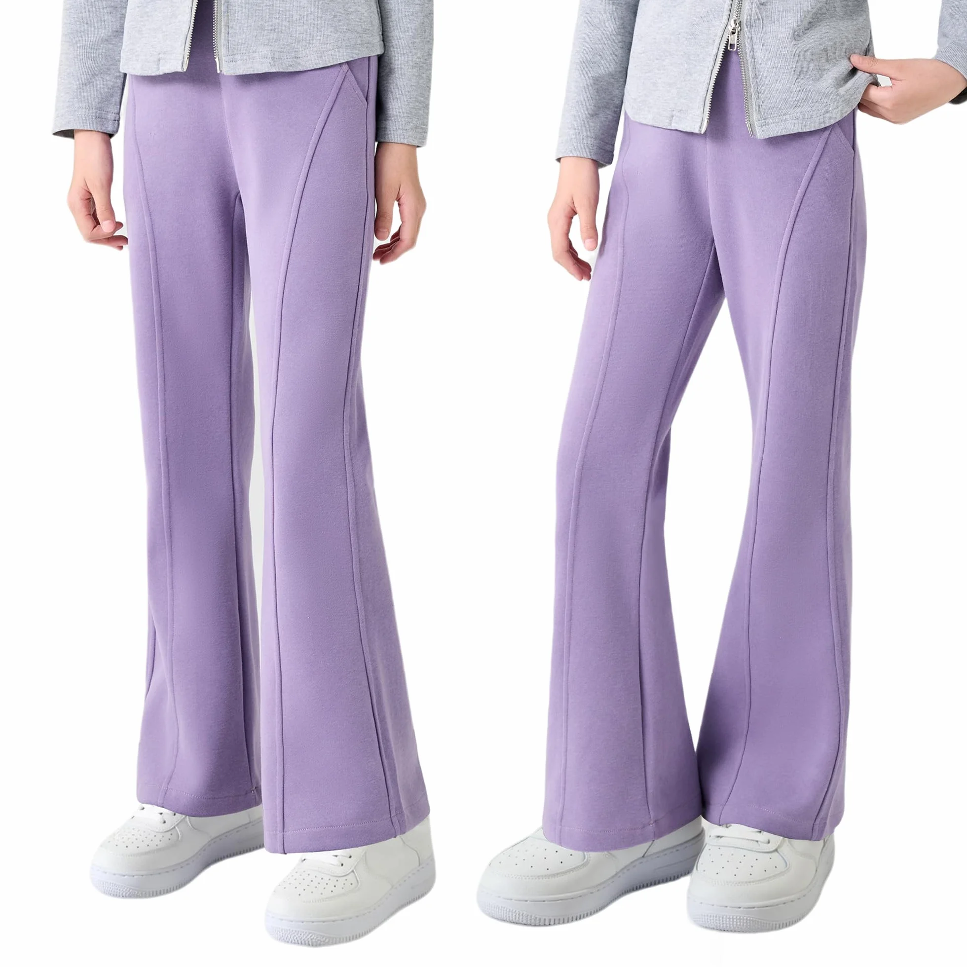 Pantalon Jogging Évasé Filles Taille Élastique Haute Coton Sport avec Poches Respirant Survêtement Bootcut Enfants 7-14 Ans