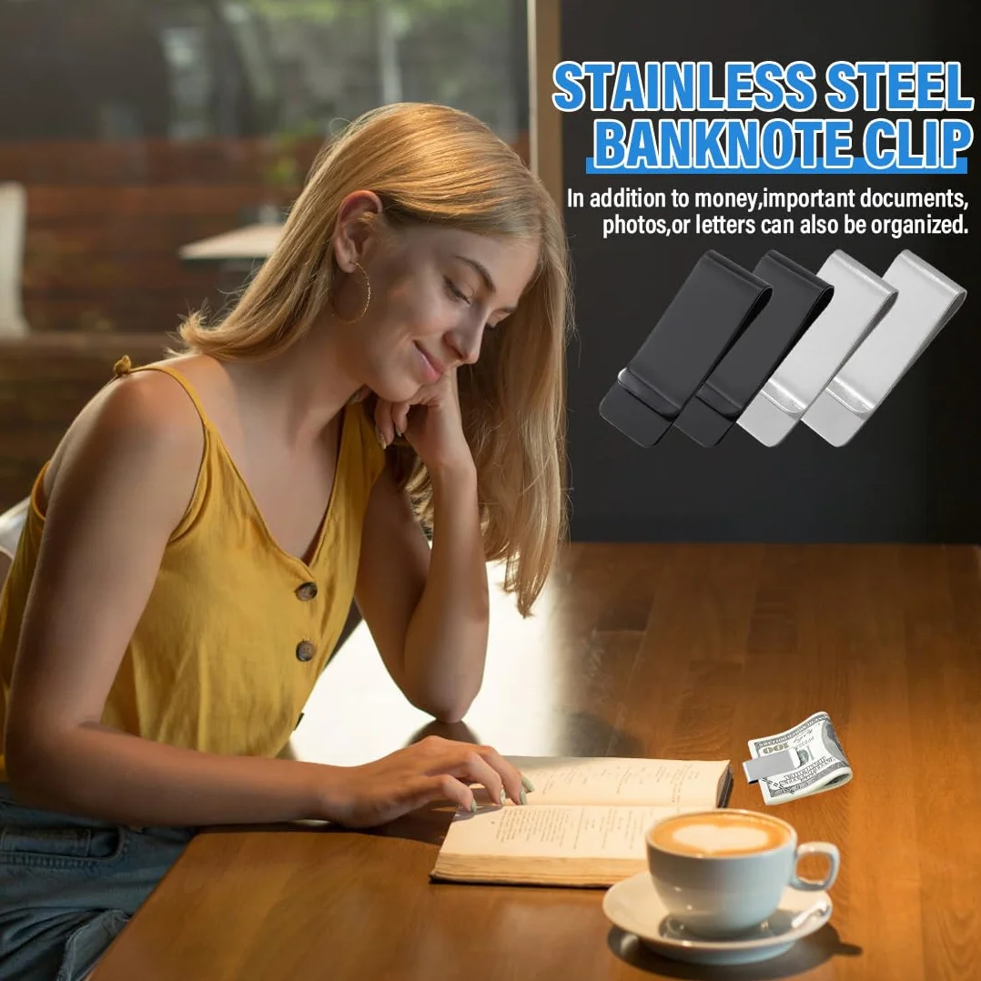 WeddHuis Pince à Billets en Acier Inoxydable Multifonction Porte-Cartes de Crédit Noir et Argent