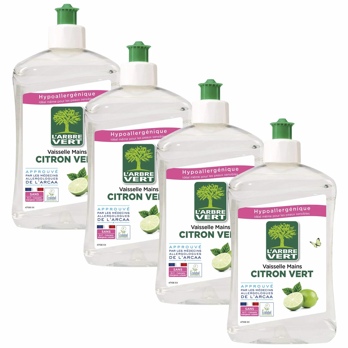 L'arbre vert Liquide Vaisselle Mains Citron Vert Hypoallergénique - Lot de 4