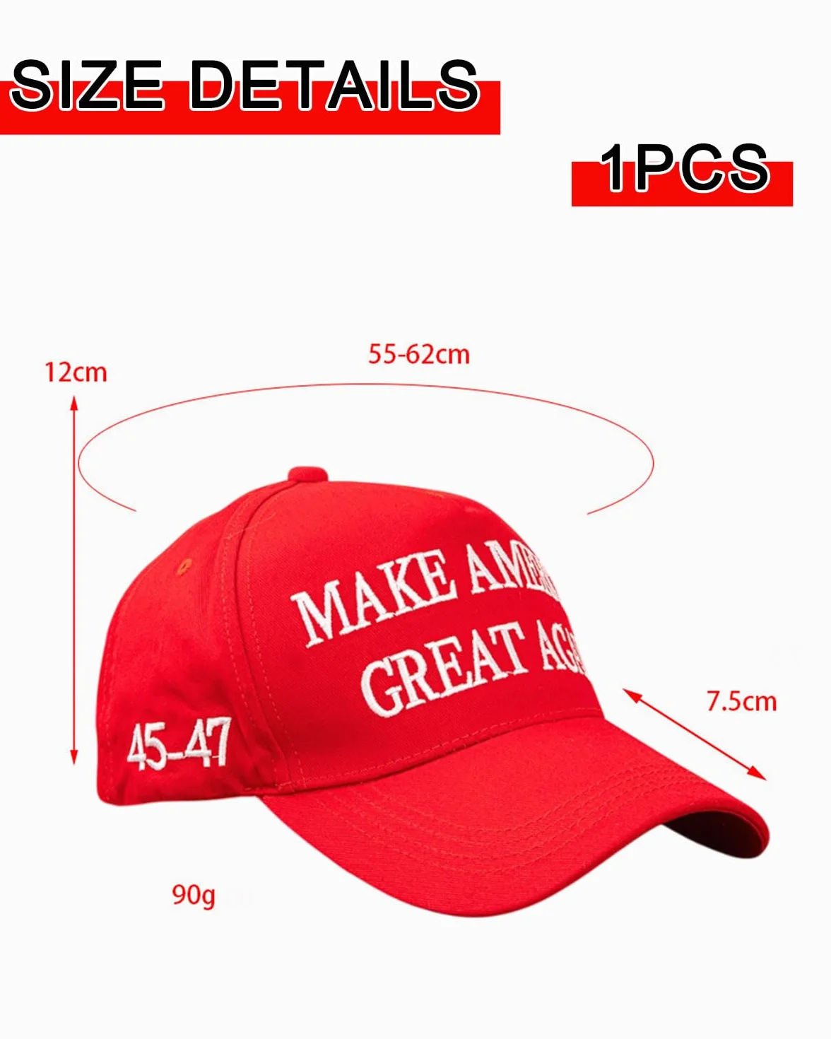 Casquette Trump 2024 MAGA Make America Great Again Baseball Hat Rouge One Size