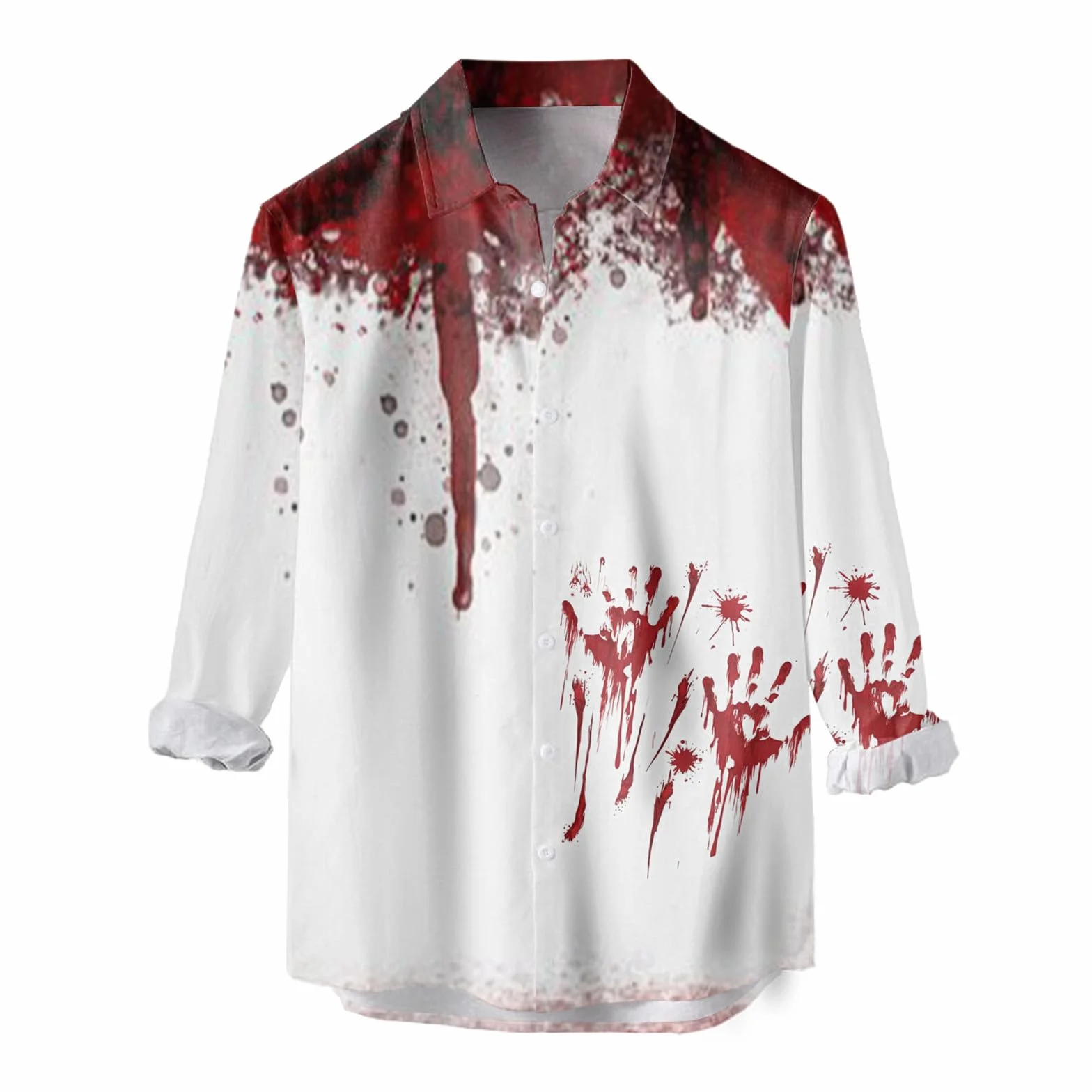 Chemise d'Halloween pour homme avec empreinte de main de sang personnalisable à manches longues boutonnée