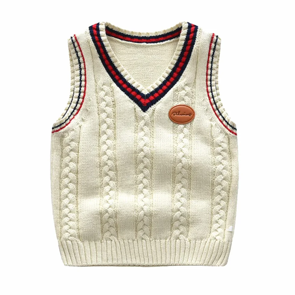 Gilet Garçon Enfant Débardeur Tricot Motifs Géométrique sans Manches Col V Classique Pull