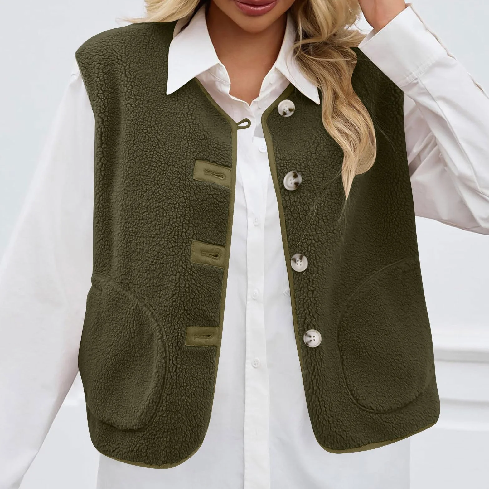 Gilet Polaire sans Manches Femme Molleton Doux Coupe Classique Sherpa Waistcoat avec Poches