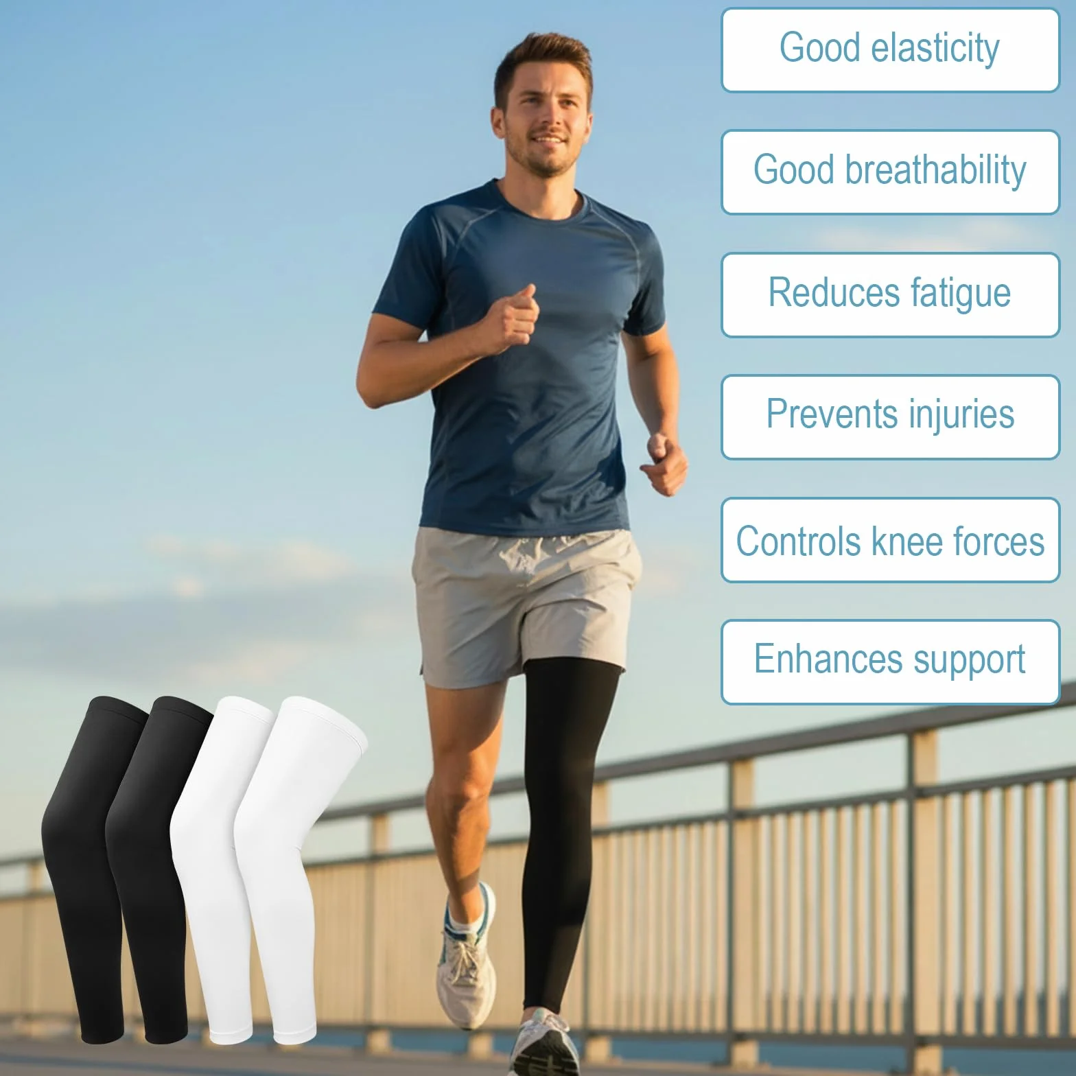 Lot de 2 paires de jambières de cyclisme pour homme - Compression - Protection solaire - Course à pied