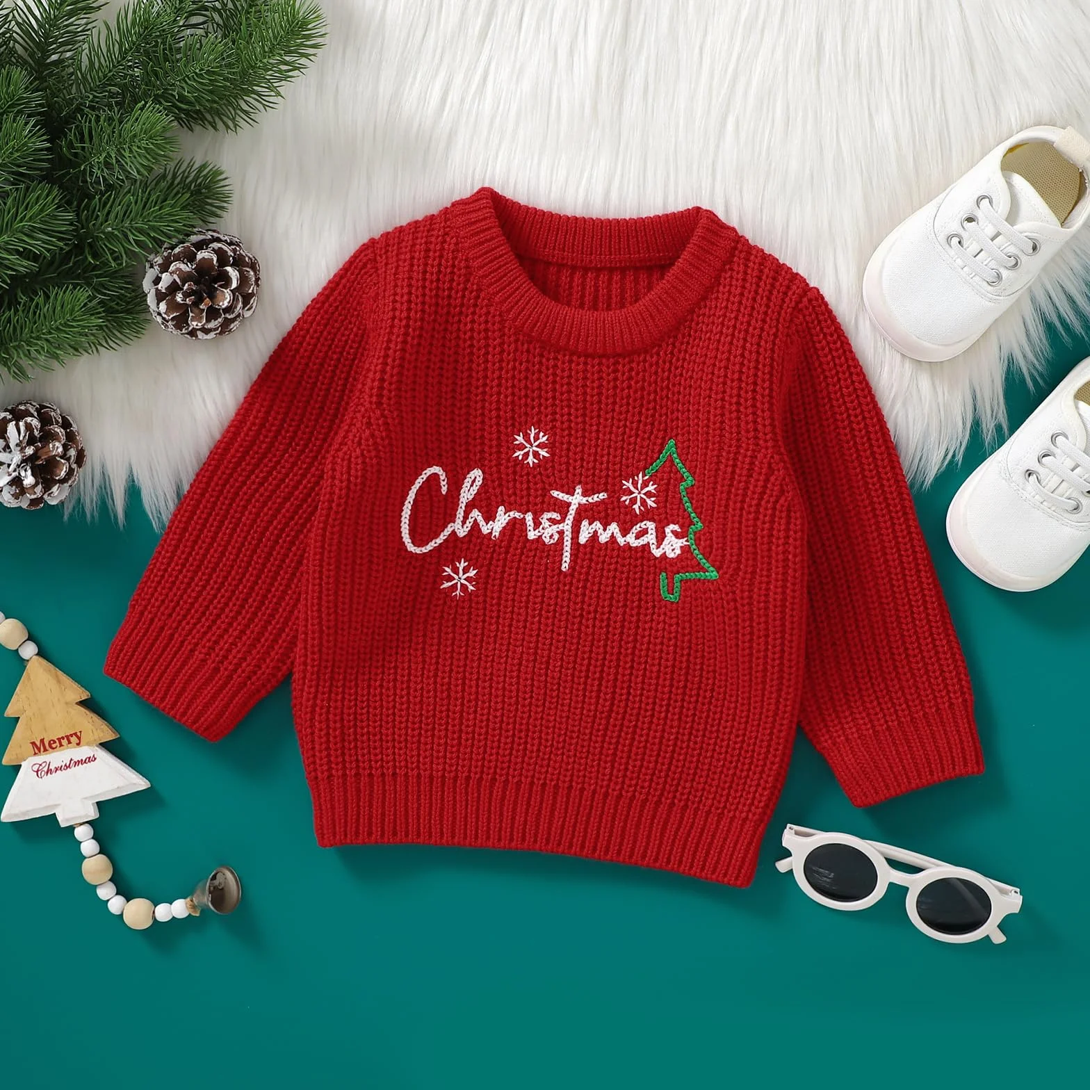 Winmany Pull de Noël tricoté pour bébé - Vêtements automne hiver