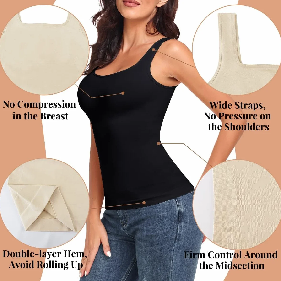 KIKIMINK Débardeur Amincissant col carré Compression Slim Fit pour Femme