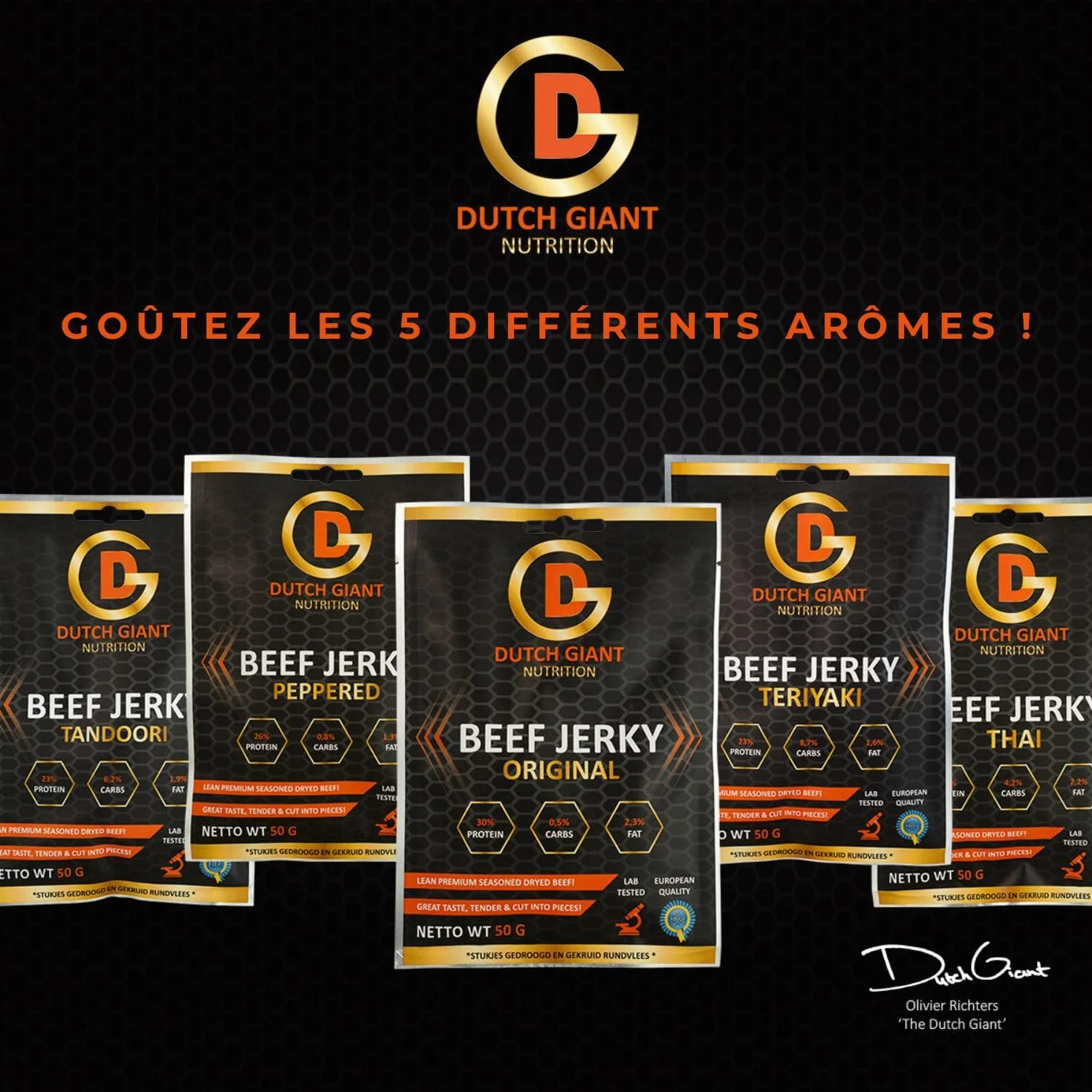 Dutch Giant Beef Jerky Original | 10 x 50 gram | 500g Boeuf Séché pour les gens | Viande séchée | Biltong | Nourriture Américaine | Snack | Ration de survie | Haute teneur en protéines | Musclemeat