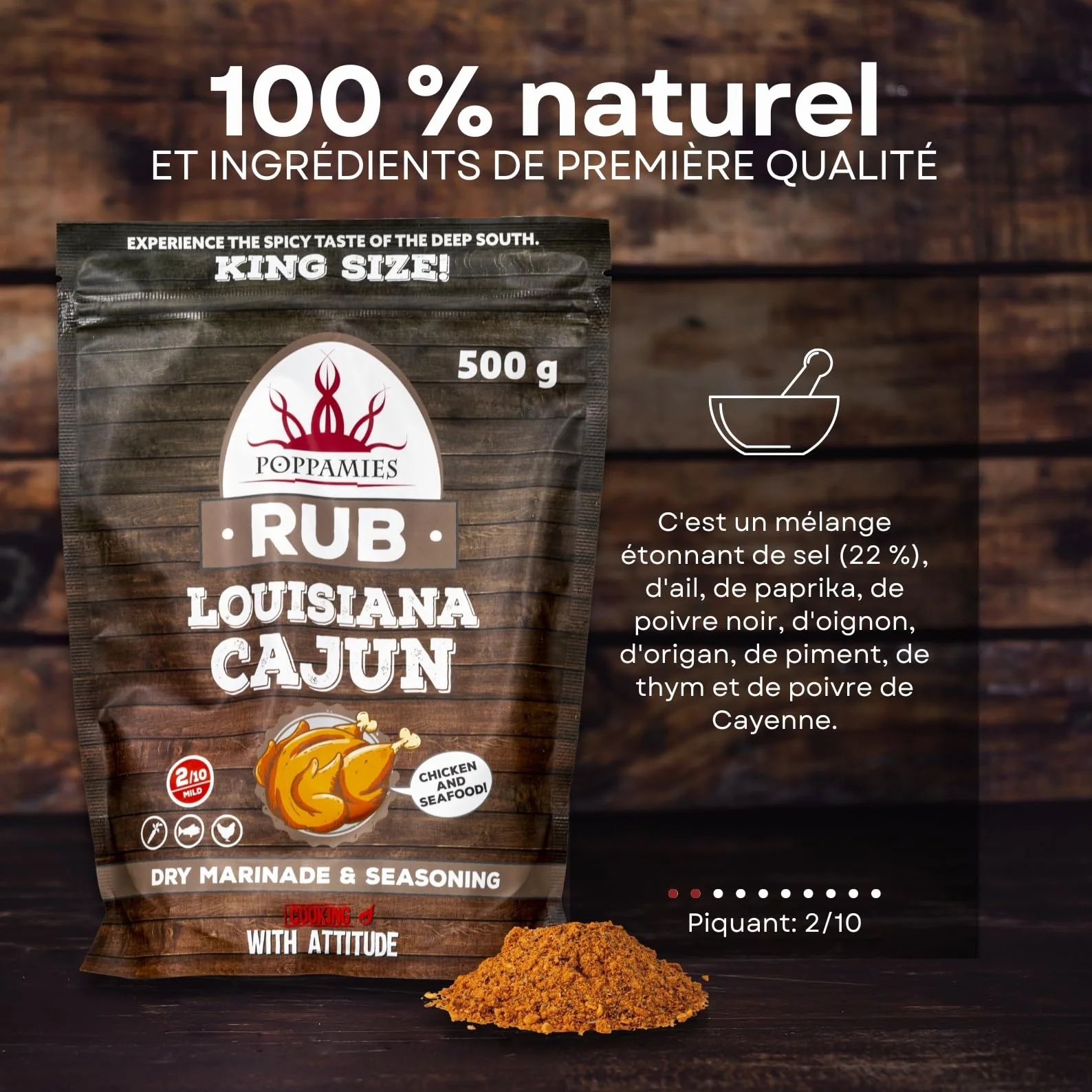Poppamies Louisiana Cajun BBQ Rub - Assaisonnement BBQ 100% Naturel - Marinade Sèche & Épices - Idéal pour le gril - Grand format (500g)