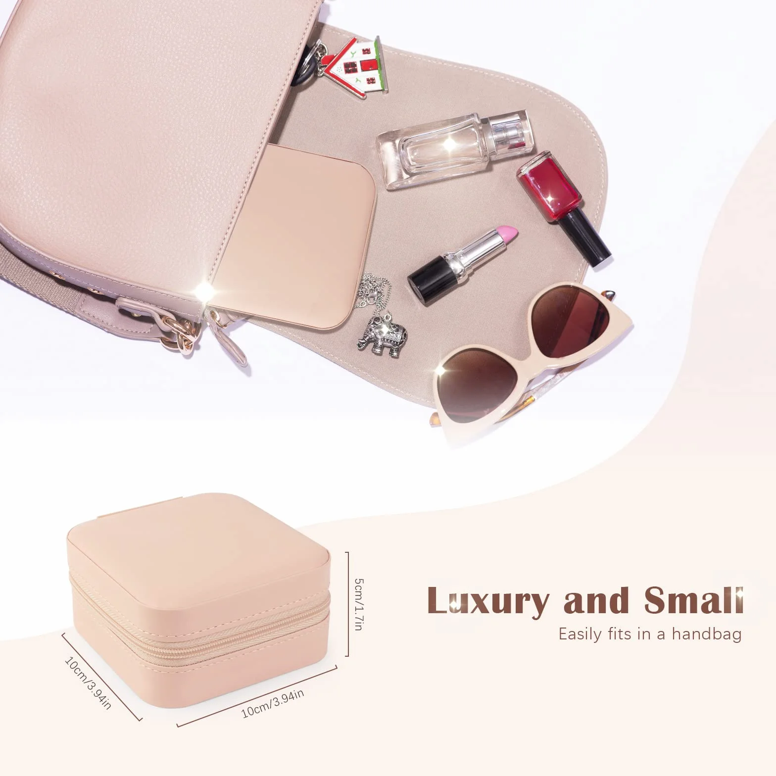 Boîte à Bijoux de Voyage avec Miroir en Cuir PU pour Femmes, Rangement pour Boucles d'Oreilles Bagues Chaînes