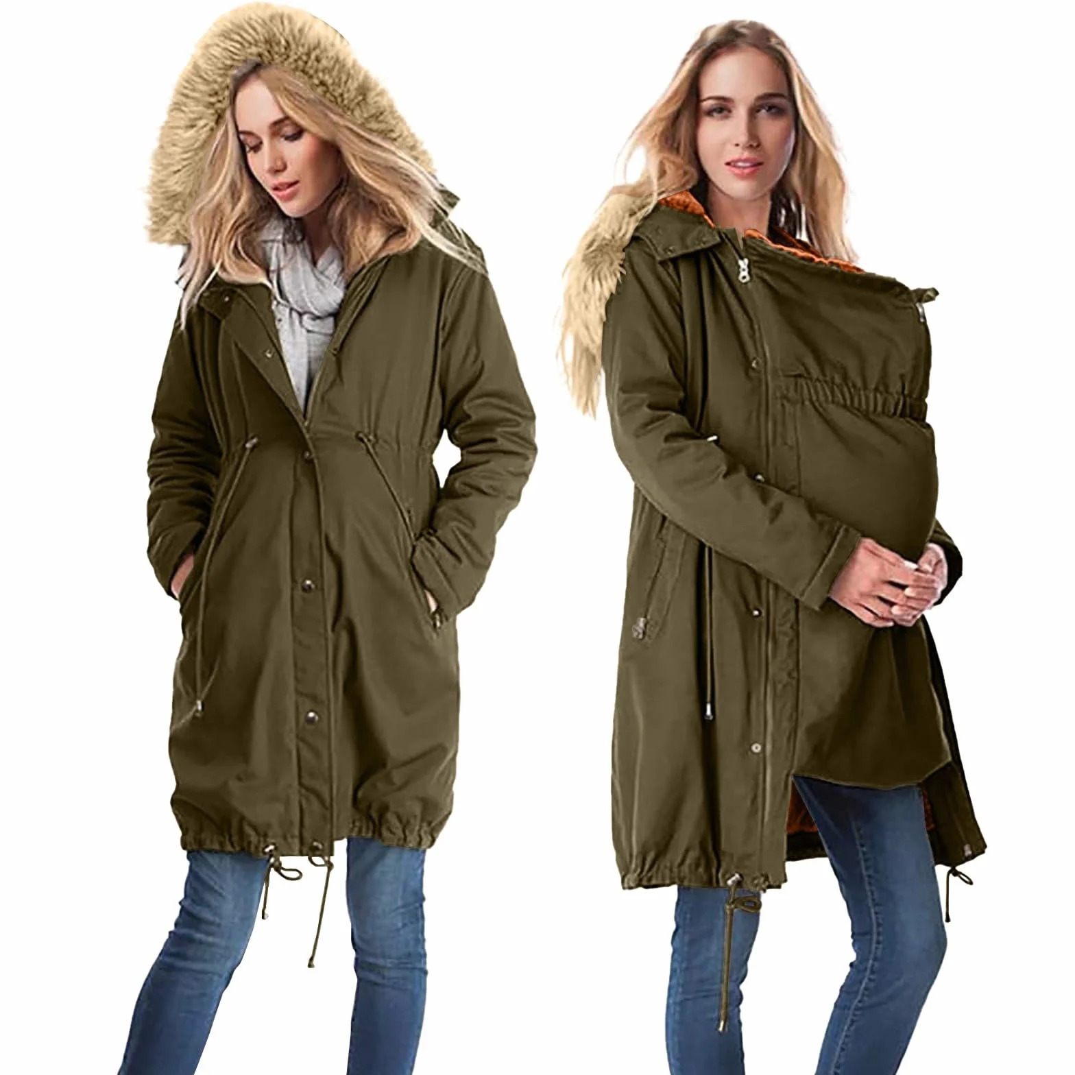 Veste d'hiver femme enceinte 3 en 1 manteau coton parka capuche poches longue bouffante imperméable