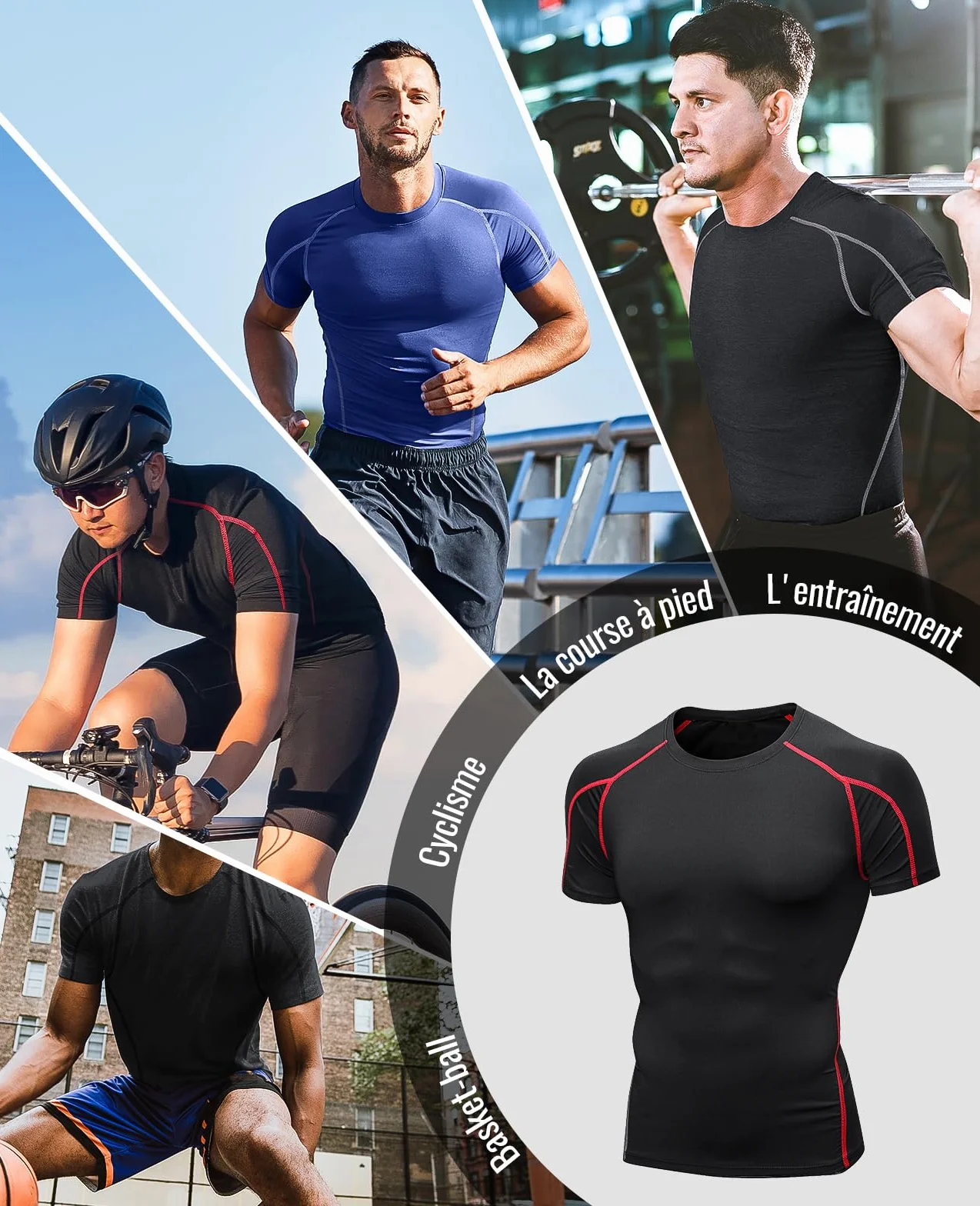 Niksa Tee Shirt Compression Homme Maillot Running Manches Courtes 2 Pièces