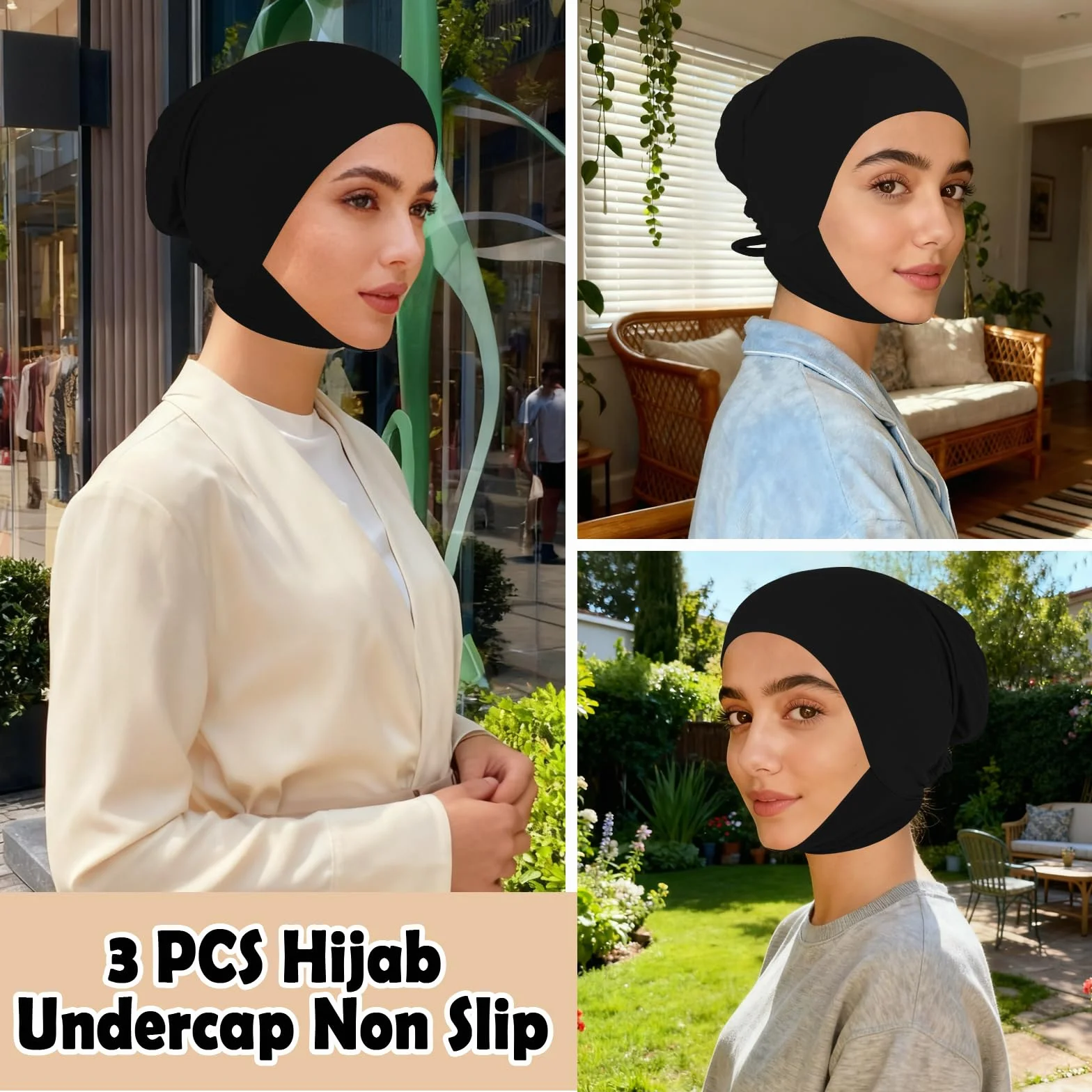 XEPST 3PCS Hijab Undercap pour Femmes, Sous Hijab Cap Tissu de Soie de Lait Underscarf Cravate de Couleur Unie Au Dos Turbans à Couverture Complète pour Femmes