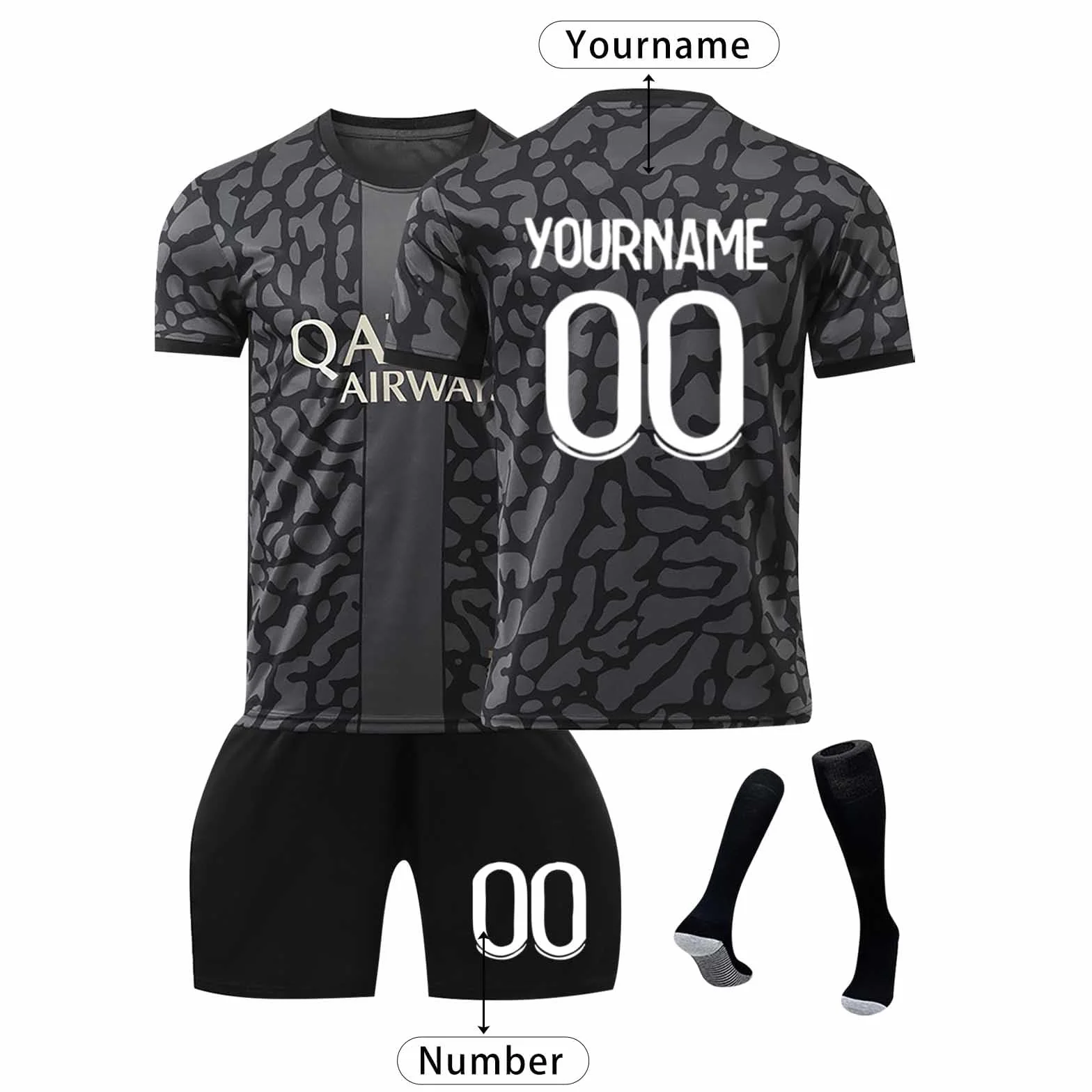 Maillot de Foot Personnalisé avec Nom et Numéro pour Enfant et Adulte - Ensemble Sport avec Short et Chaussettes