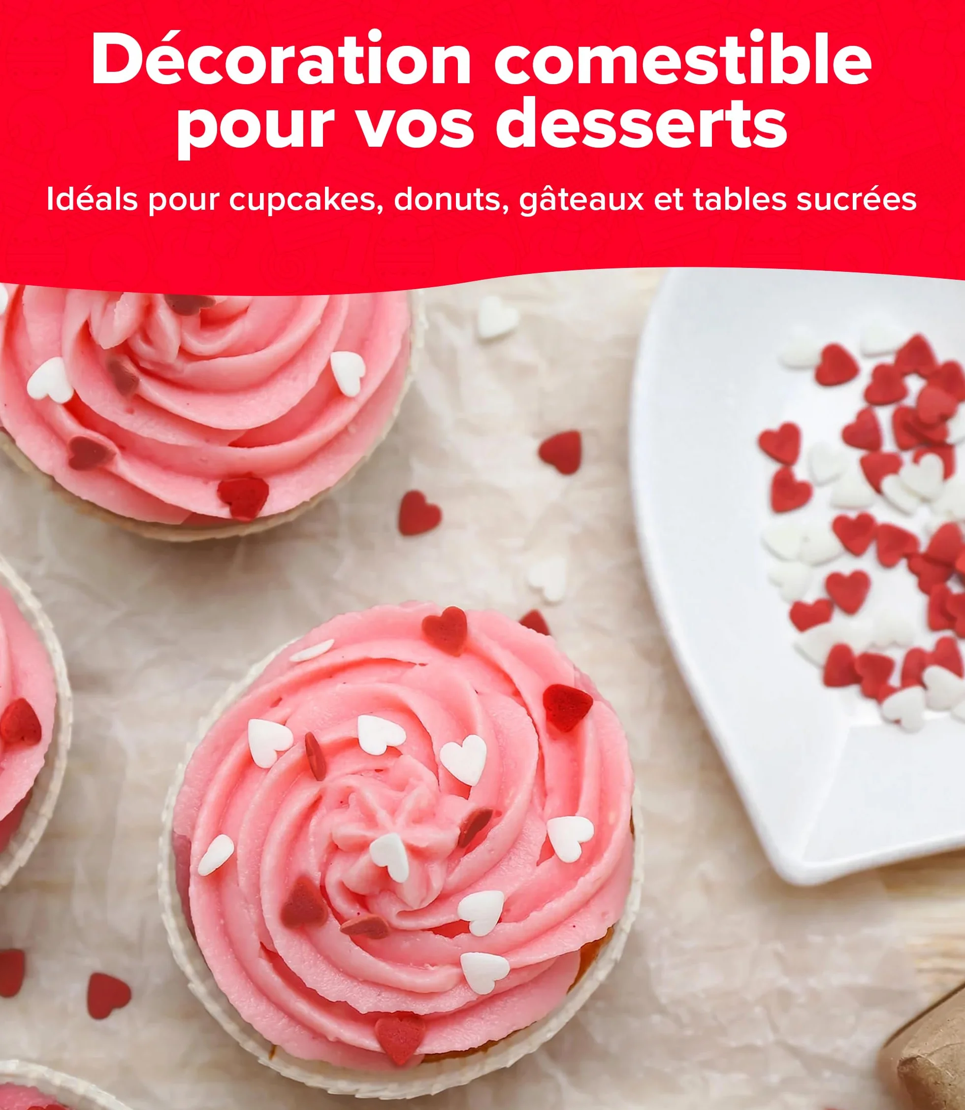 dekora – Confettis Cœur Rouges et Blancs en Sucre, 100 g – Décoration Saint-Valentin Chic pour Gâteau, Cupcake et Dessert
