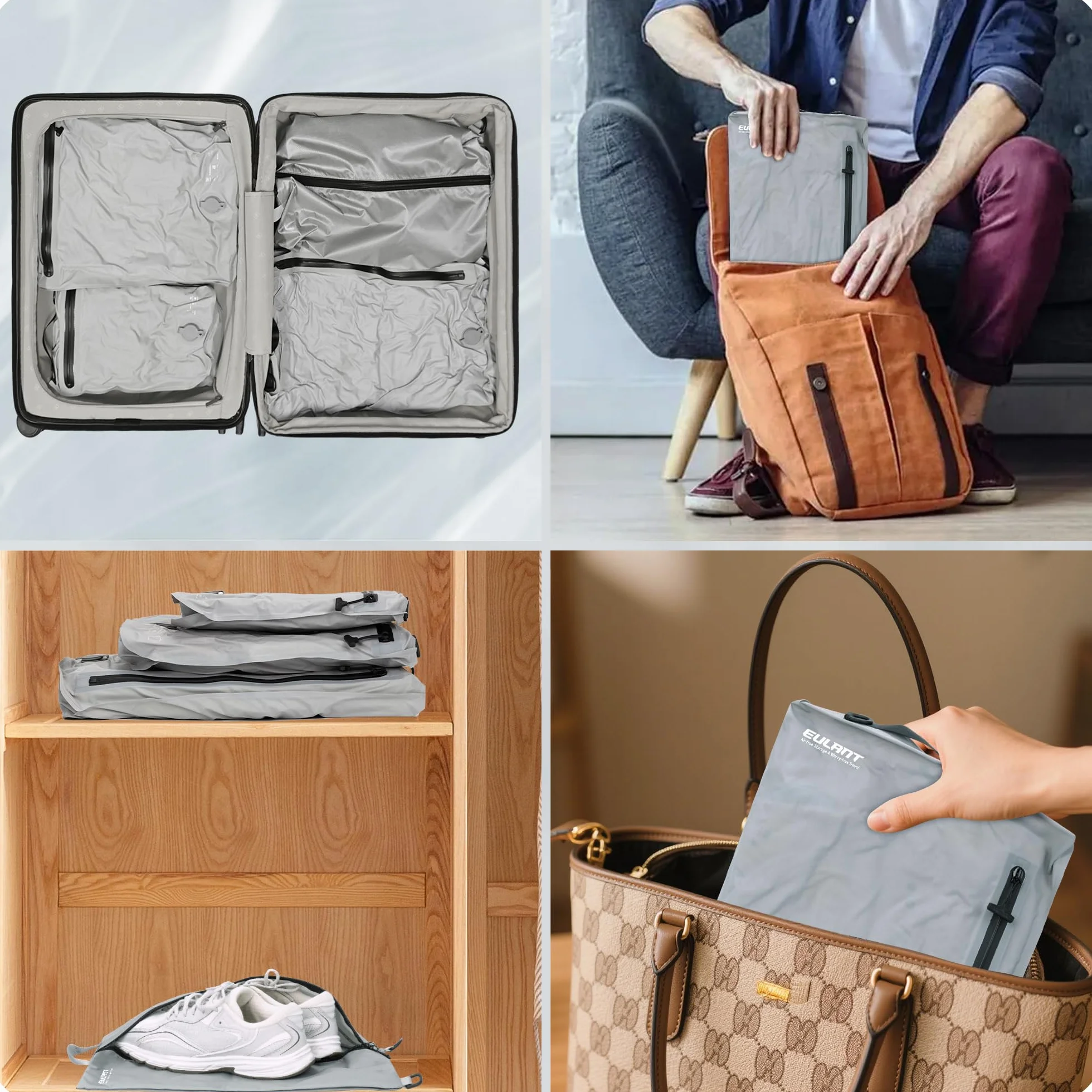 EULANT Lot de 5 Cubes de Compression Sous Vide Réutilisables pour Voyage avec Sacs Étanches