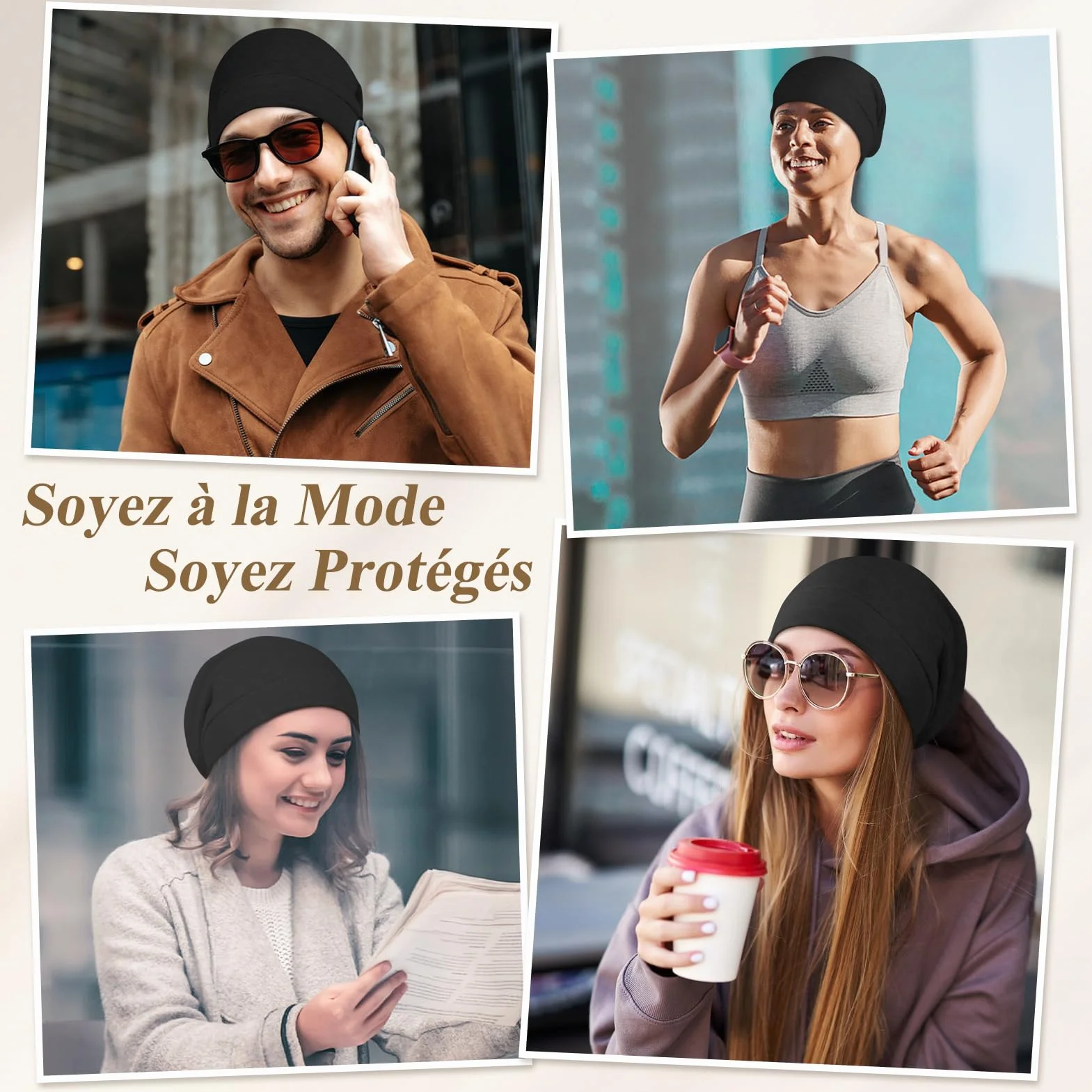 Bonnet Satin Cheveux Nuit Unisexe Slouchy Beanie Doublure Satin Dormir Soin Capillaire Soie Tricoté Doublé Soie