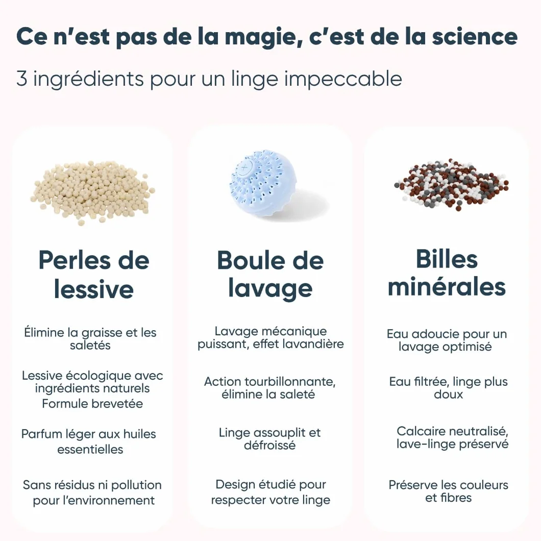 aecodune 2 Ans de Lessive Ecologique Economique - 240 Lavages - Boule de Lavage Machine a Laver - Perles de Linge Lessive Poudre Naturelle Zero Dechet - Lessive Hypoallergenique Jasmin - Anti Calcaire