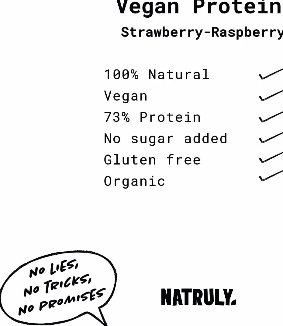 NATRULY Protéine Vegan BIO Fraise et Framboise, 90% Protéine, 100% Naturel Sans Sucre, Sans Gluten, Sans Lactose -350g