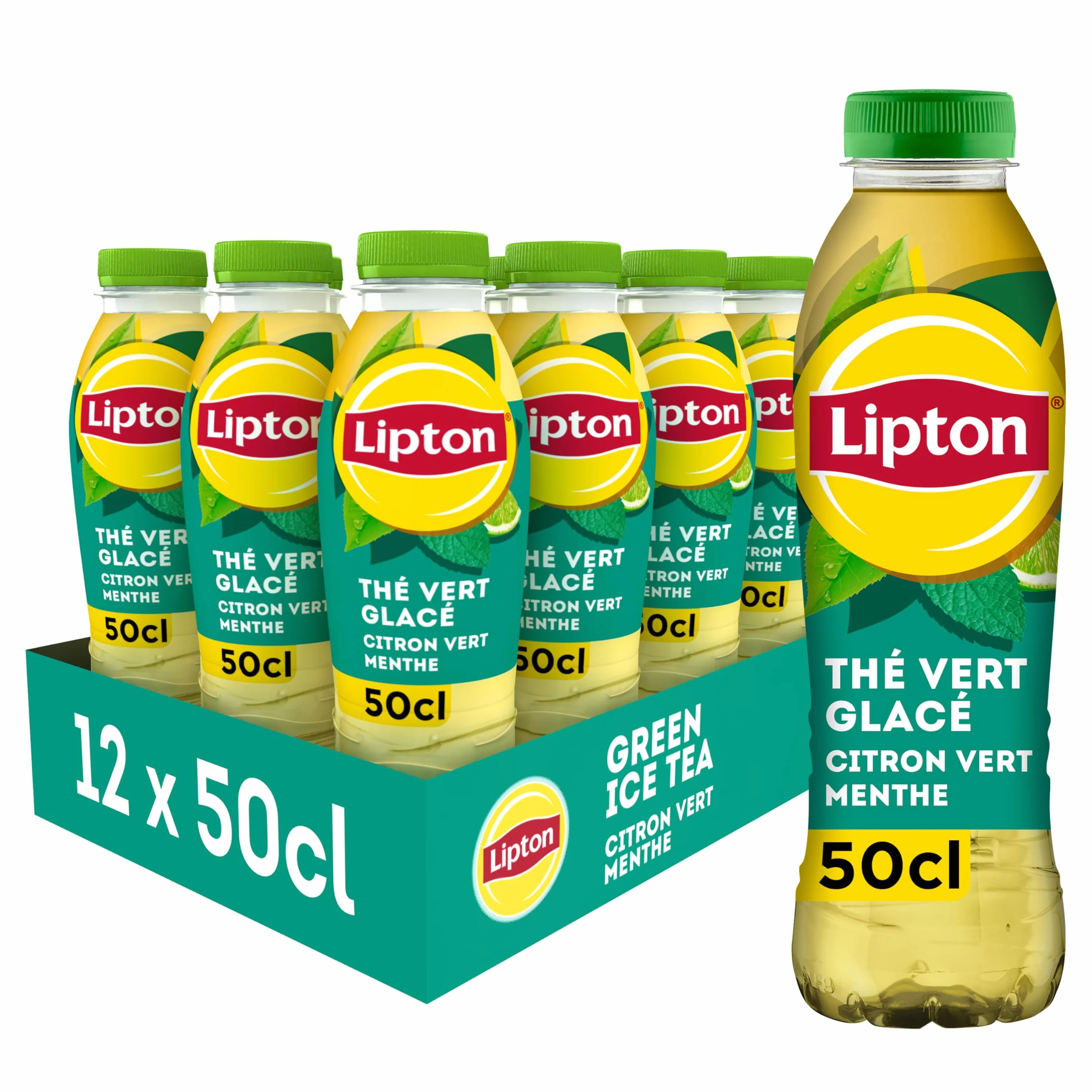 LIPTON Ice Tea Thé Vert Glacé Saveur Citron Vert et Menthe - Lot de 12x50cl