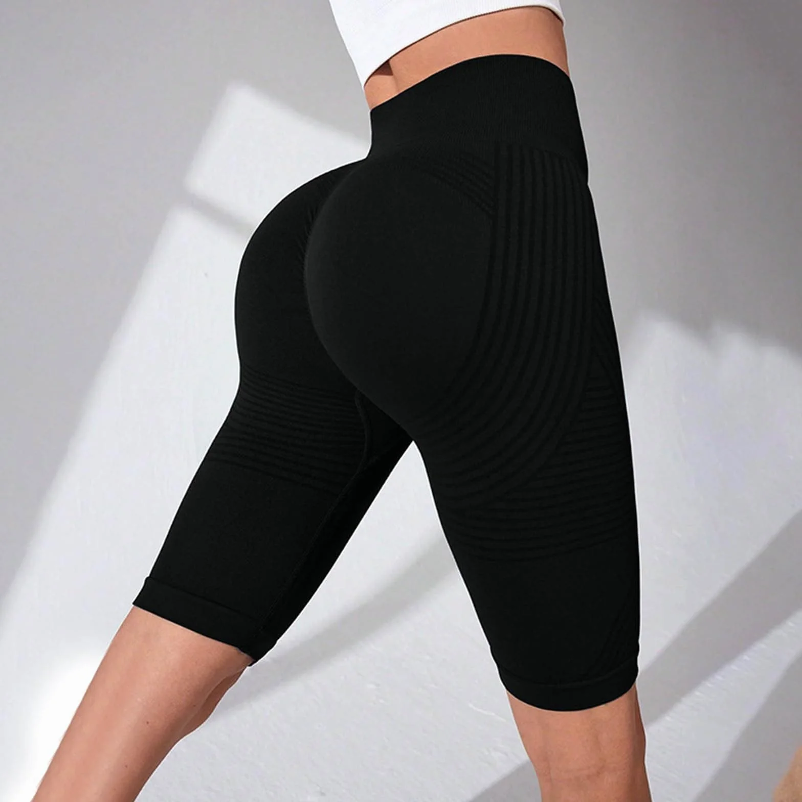 Luveon Leggings Short 3D Anti Cellulite, Legging Anti-Cellulite à Compression, Minceur Taille Haute sans Couture, Push-Up Opaque Yoga Fitness Pantalon Sport