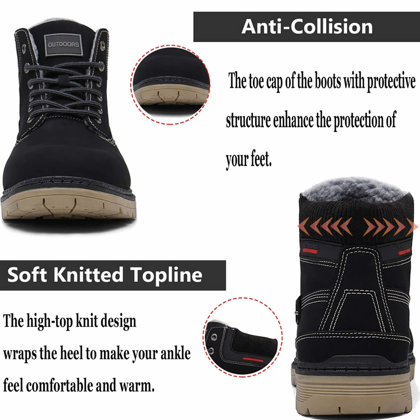 Bottes Femme Homme Fourrées Chaudes Imperméables Cuir d'Hiver