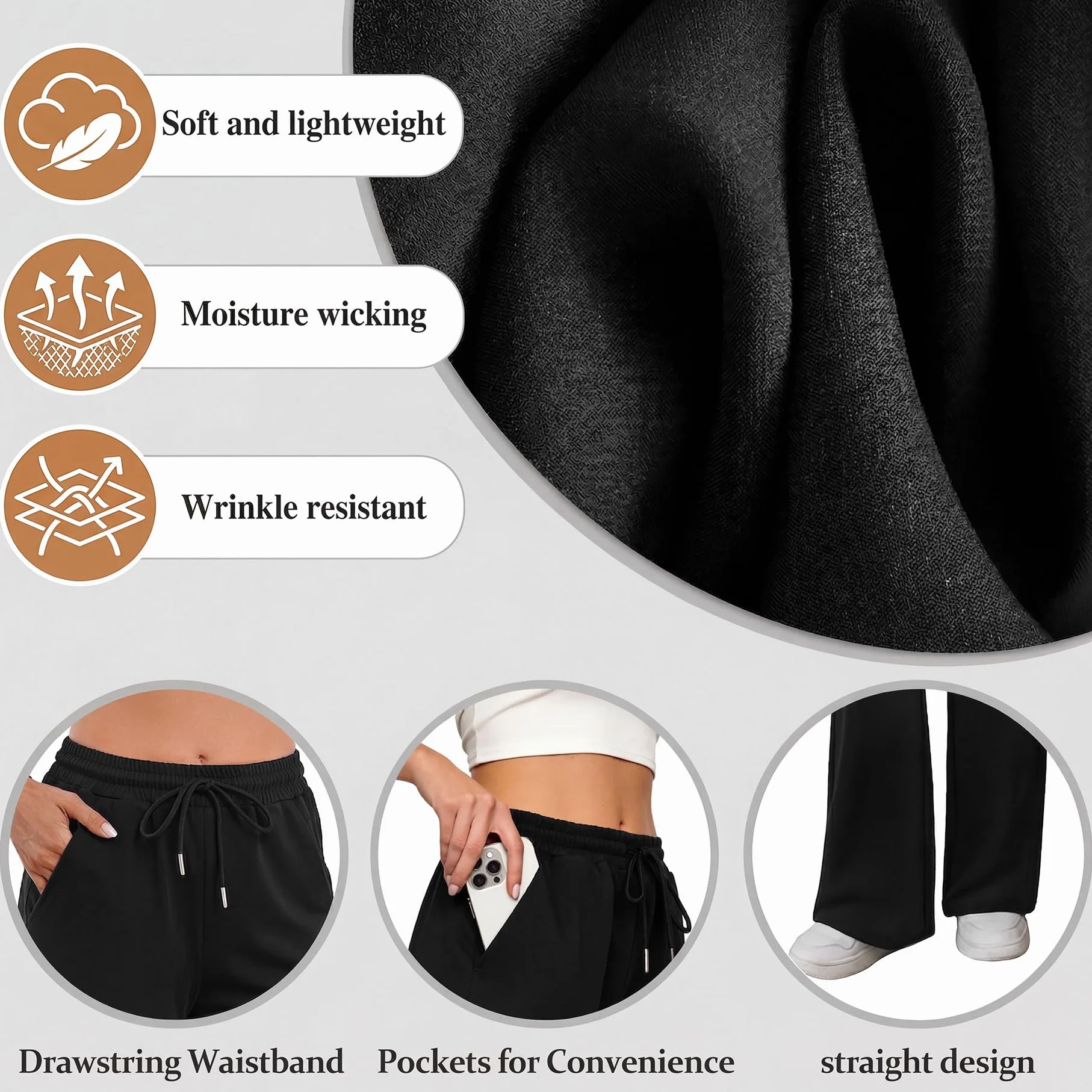 Pantalon de Sport Femme en Coton Coupe Large Taille Élastique pour Running Fitness