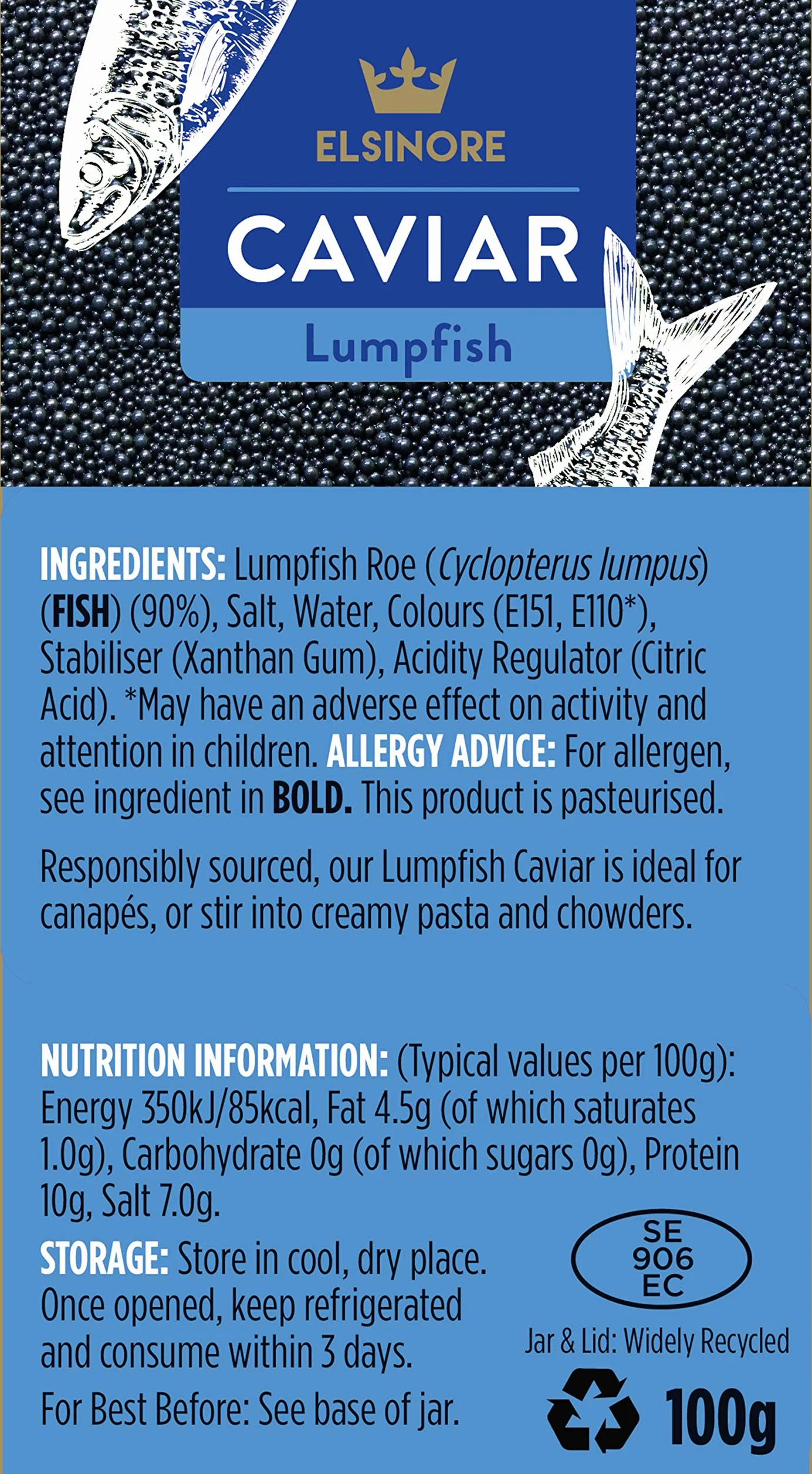 Elsinore - Caviar de morue noire, taille moyenne, saveur salée, 100 g