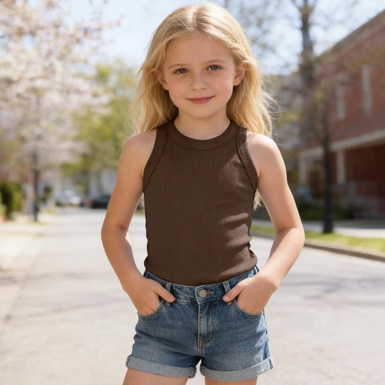 Débardeur élégant pour fille T-shirt classique haut décontracté enfants confortable