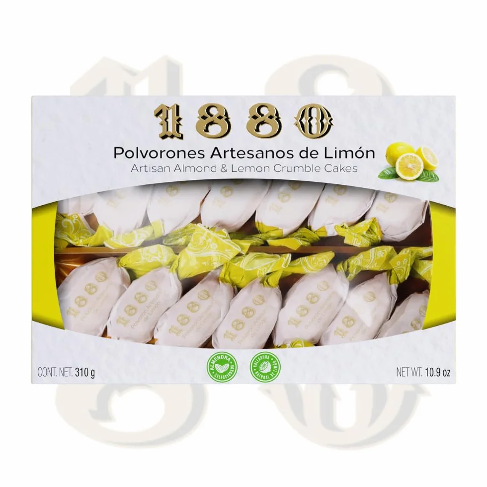 1880 - Polvorones aux amandes et au citron, qualité suprême, gourmandise typique de Noël, recette artisanale, emballage individuel, 310 grammes