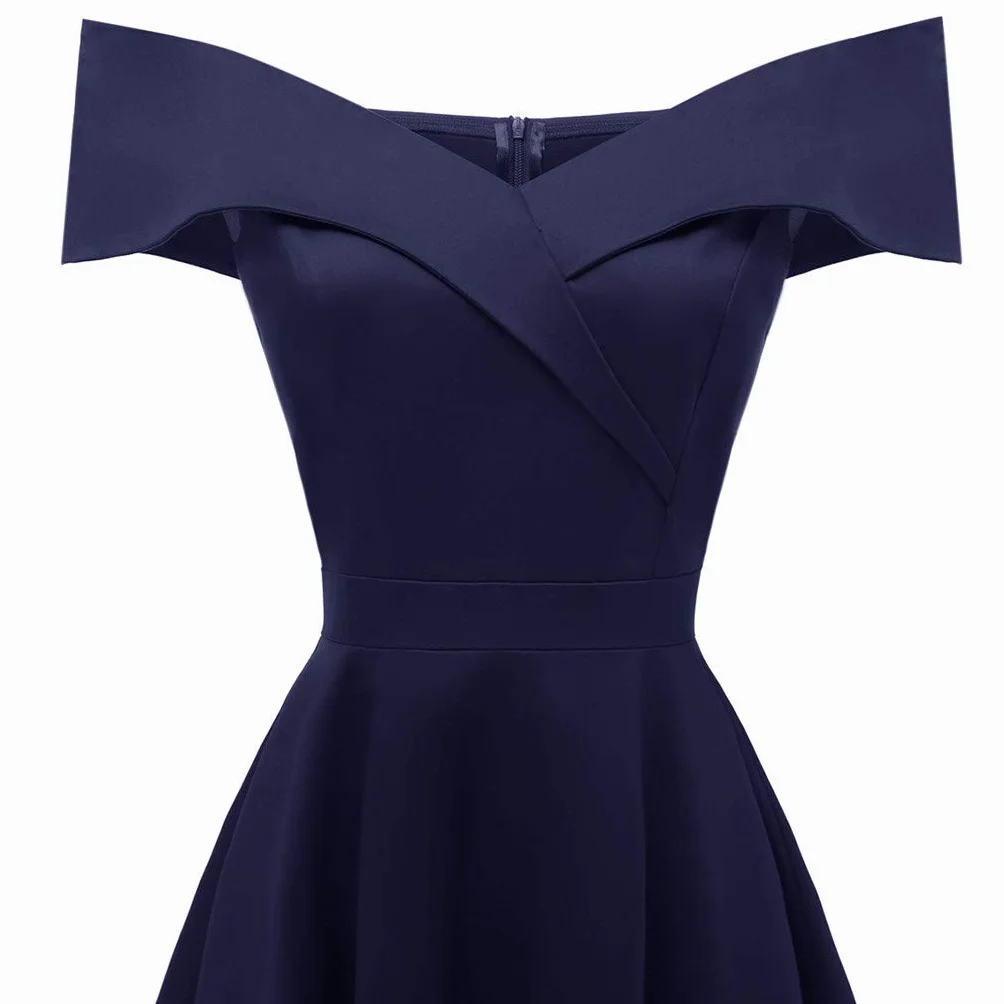 Robe Cocktail Femme Épaules Dénudées Demoiselle d'honneur Sexy Plissée Coupe Ourlet Ample Couleur Unie Chic