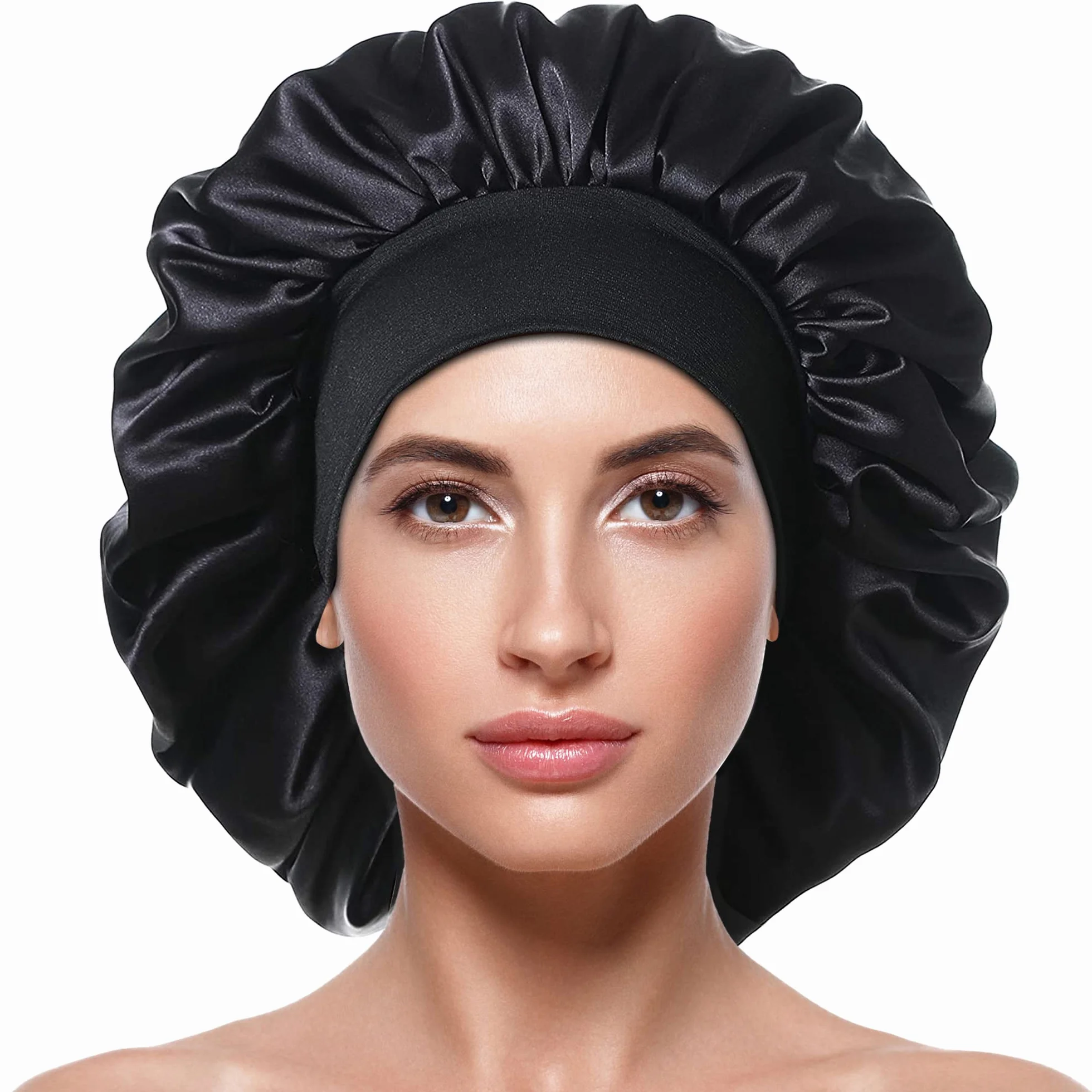 Bonnet en Satin pour Cheveux Afro - Protection de Nuit pour Femme - Noir