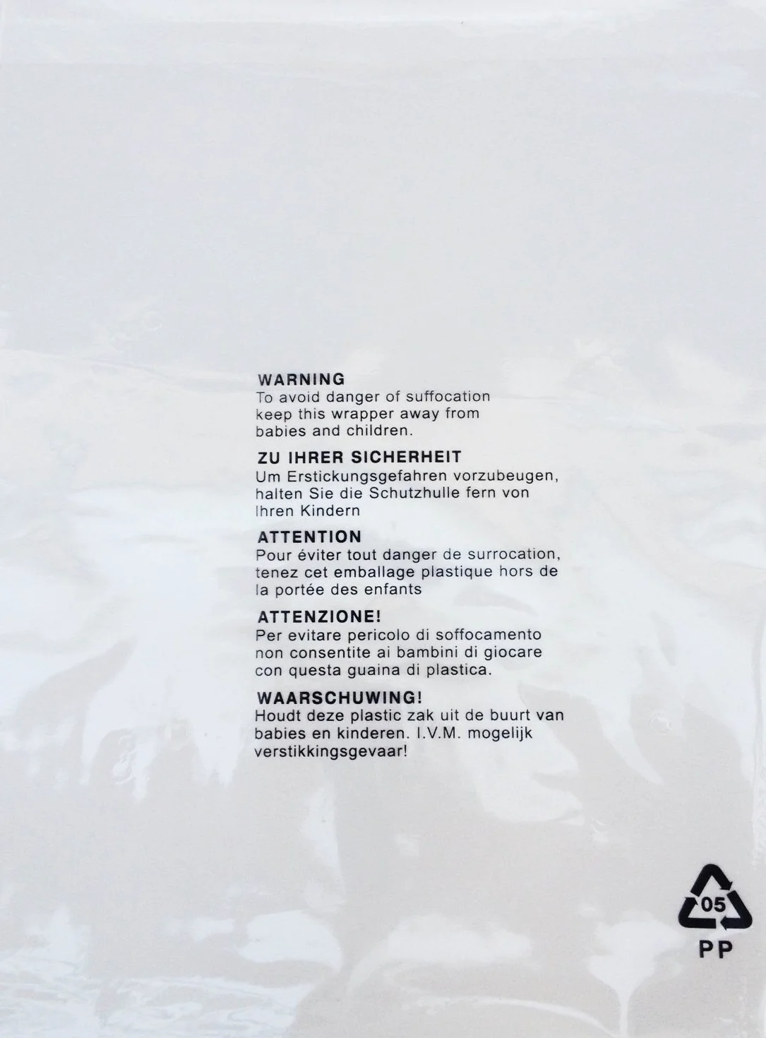 Lot de 200 sacs en polyéthylène transparents avec avertissement d'étouffement en 5 langues (254 x 355 mm)