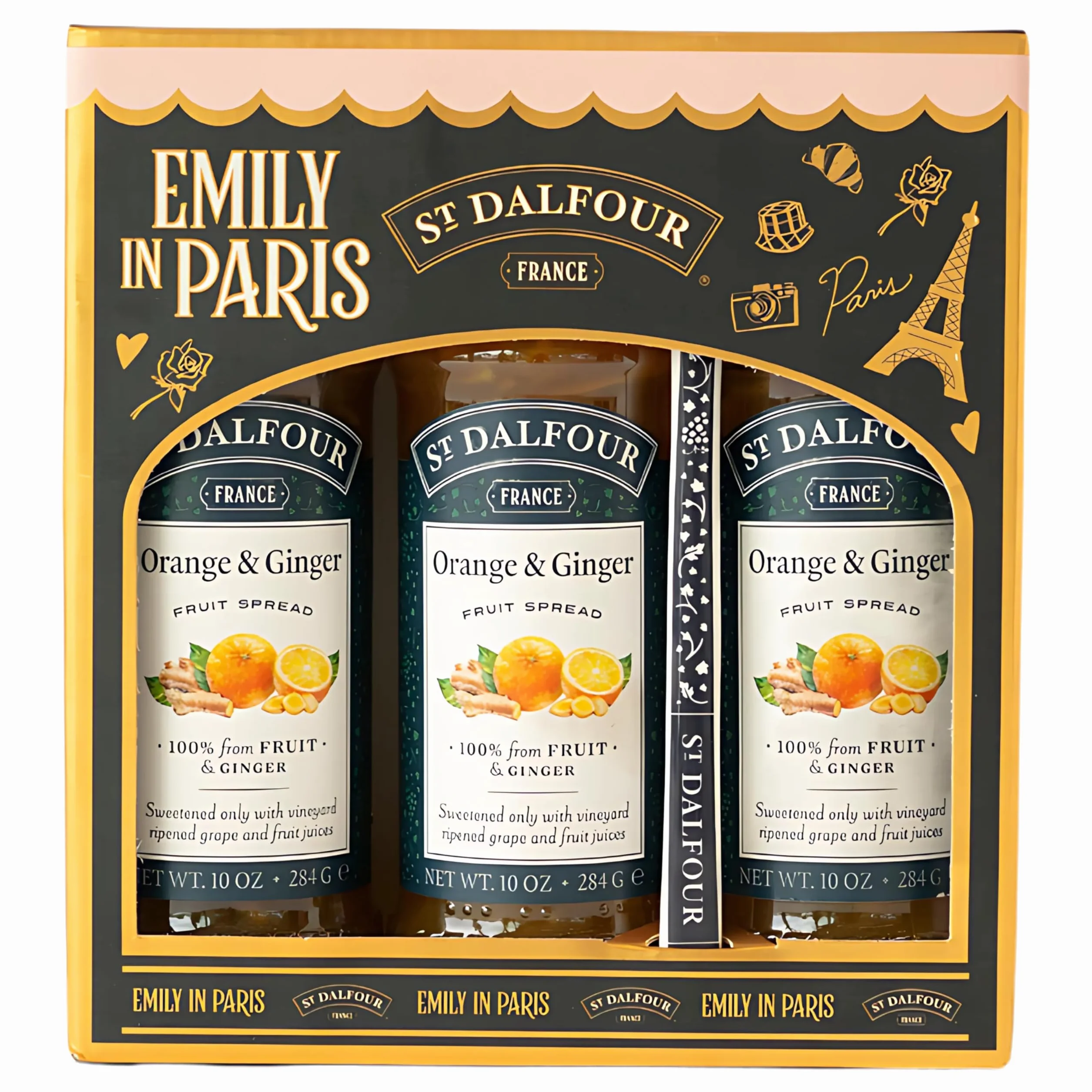St Dalfour Emily in Paris Confiture d'orange-gingembre, 284g, Lot de 3, sans sucre ajouté, 100% fruits