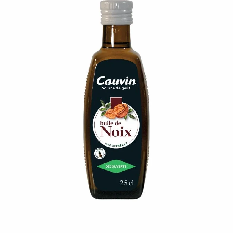 CAUVIN - Huile de Noix 25cl pressée à froid pour une saveur intense - Idéale pour sublimer vos plats - 100% naturelle et pure - Flacon en verre de qualité sup - Lot De 4 - Vendu Par Lot