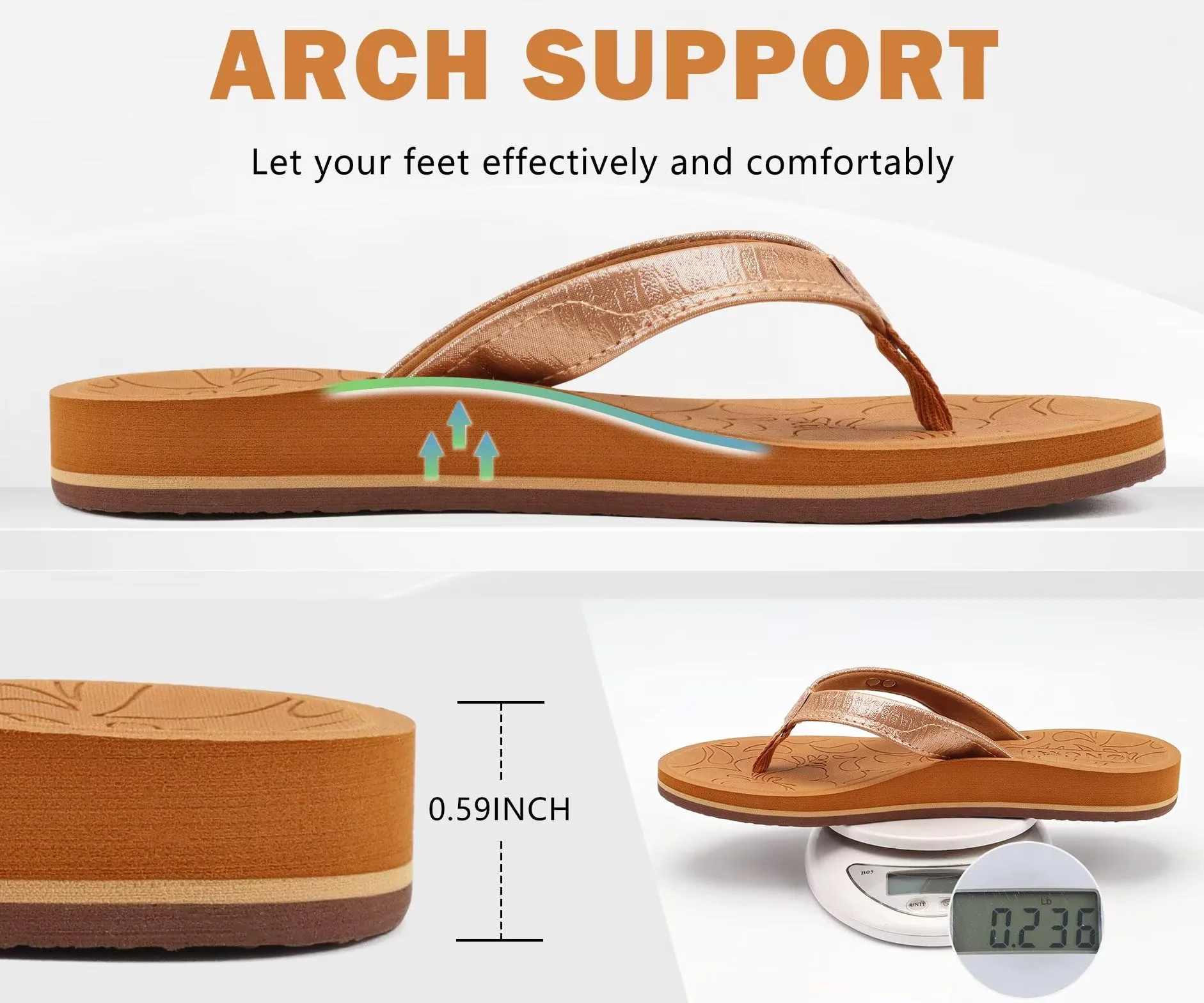 Sandales Plage d'été Femmes Anti-dérapant Eva Tongs avec Soutien de la Voûte Plantaire Taille 36-43 EU
