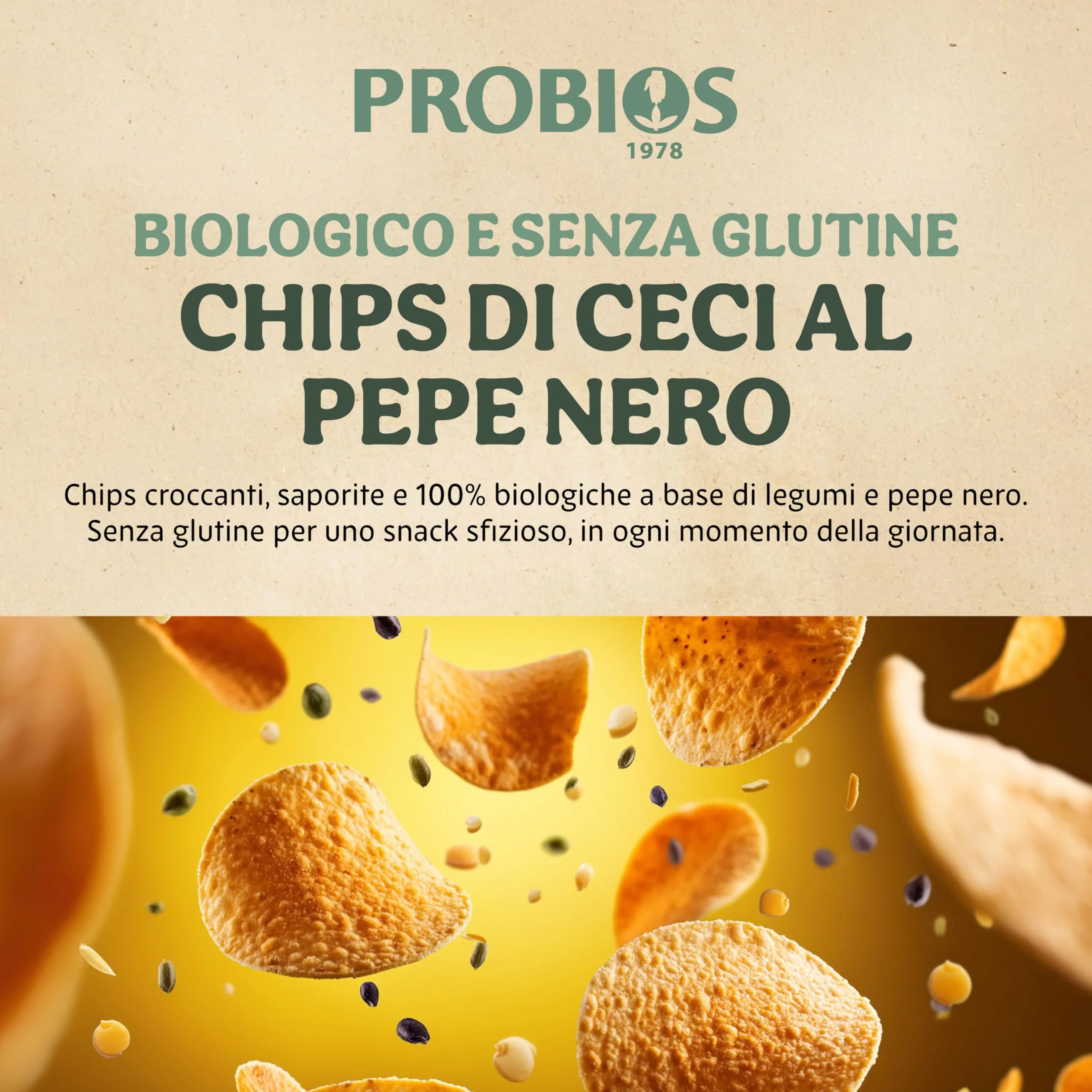 Probios Chips aux pois chiches et poivre noir biologique - emballage 12x40g