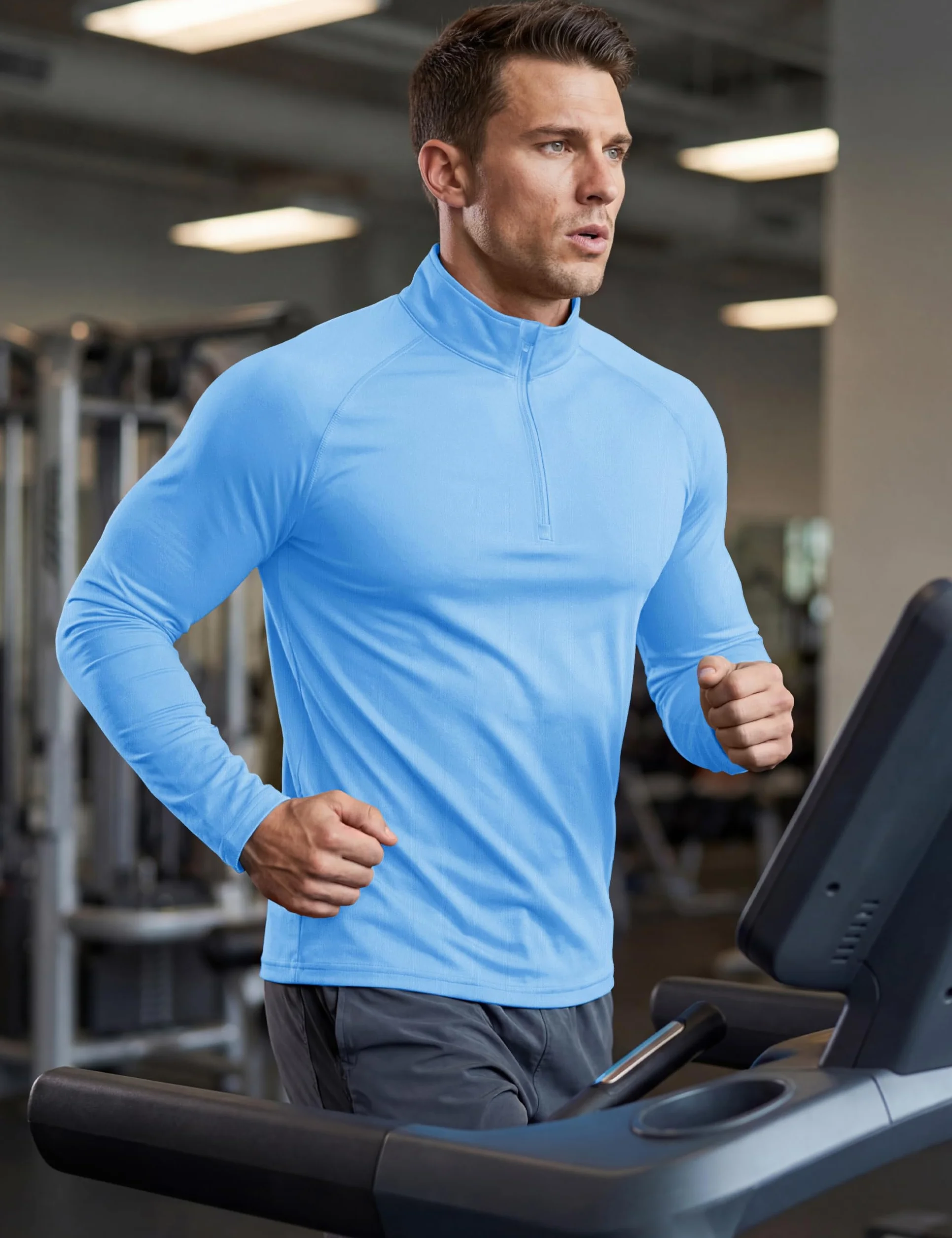 MAGCOMSEN T-Shirt Manches Longues Homme 1/4 Zip Anti-UV Running Fitness Séchage Rapide