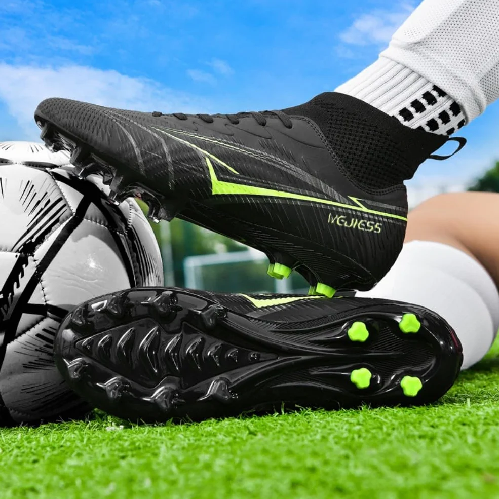Chaussures de Football Hommes Crampons Enfant Spike Antidérapantes Montantes FG/AG Support Cheville