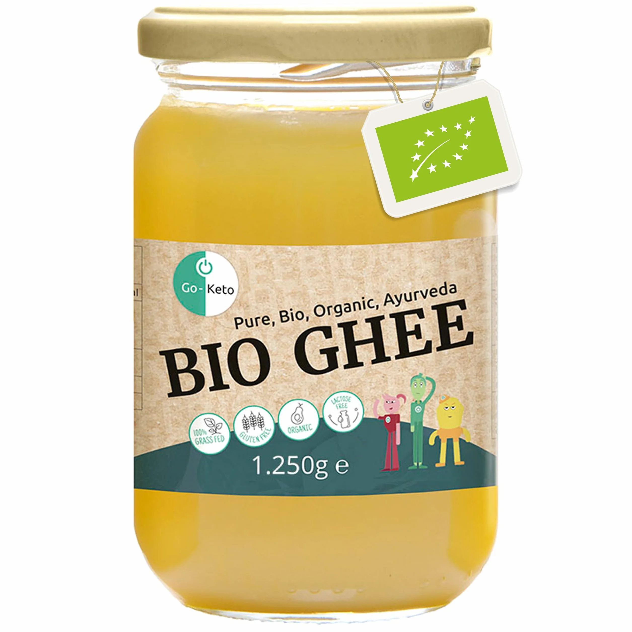 Go-Keto BIO Ghee, 1250 g | 100% beurre clarifié, certifié BIO, Ayurveda | parfait pour le régime céto | idéal pour la cuisson et le rôtissage | Sans lactose, sans gluten, low carb